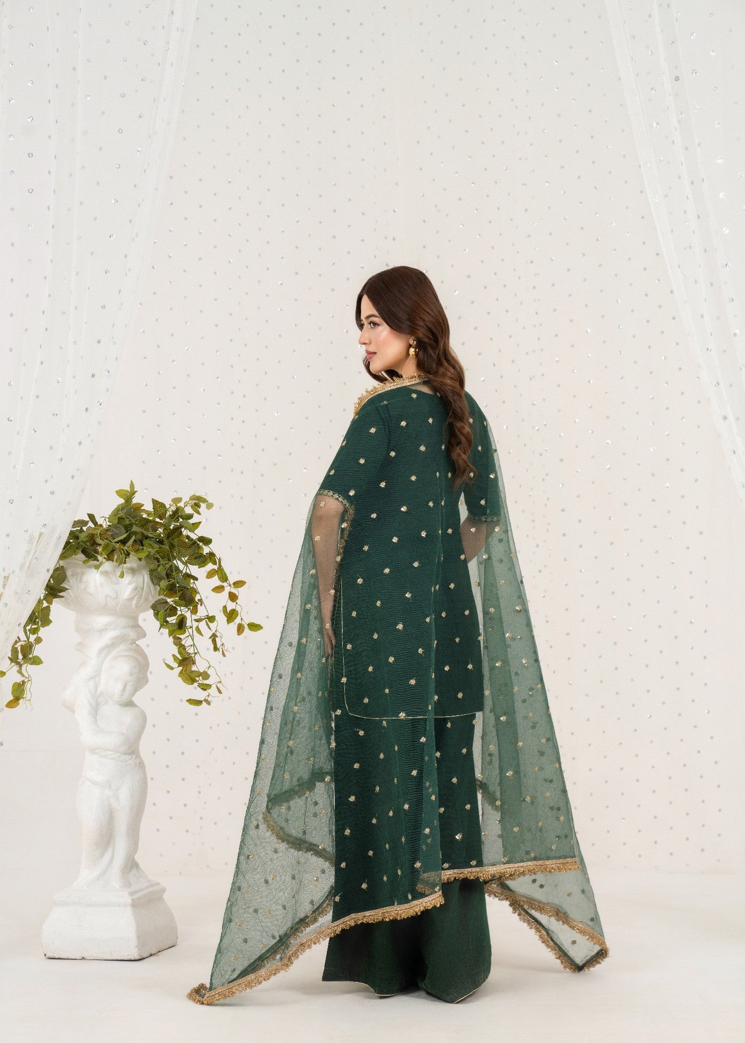 raw silk Sharara in Bottle green
