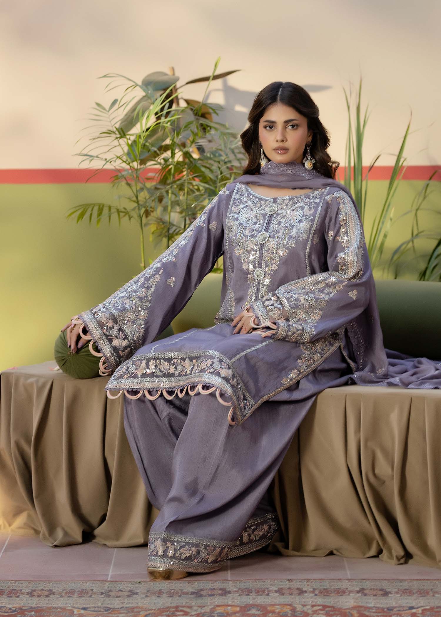 raw silk Kurta Set in Lavender grey