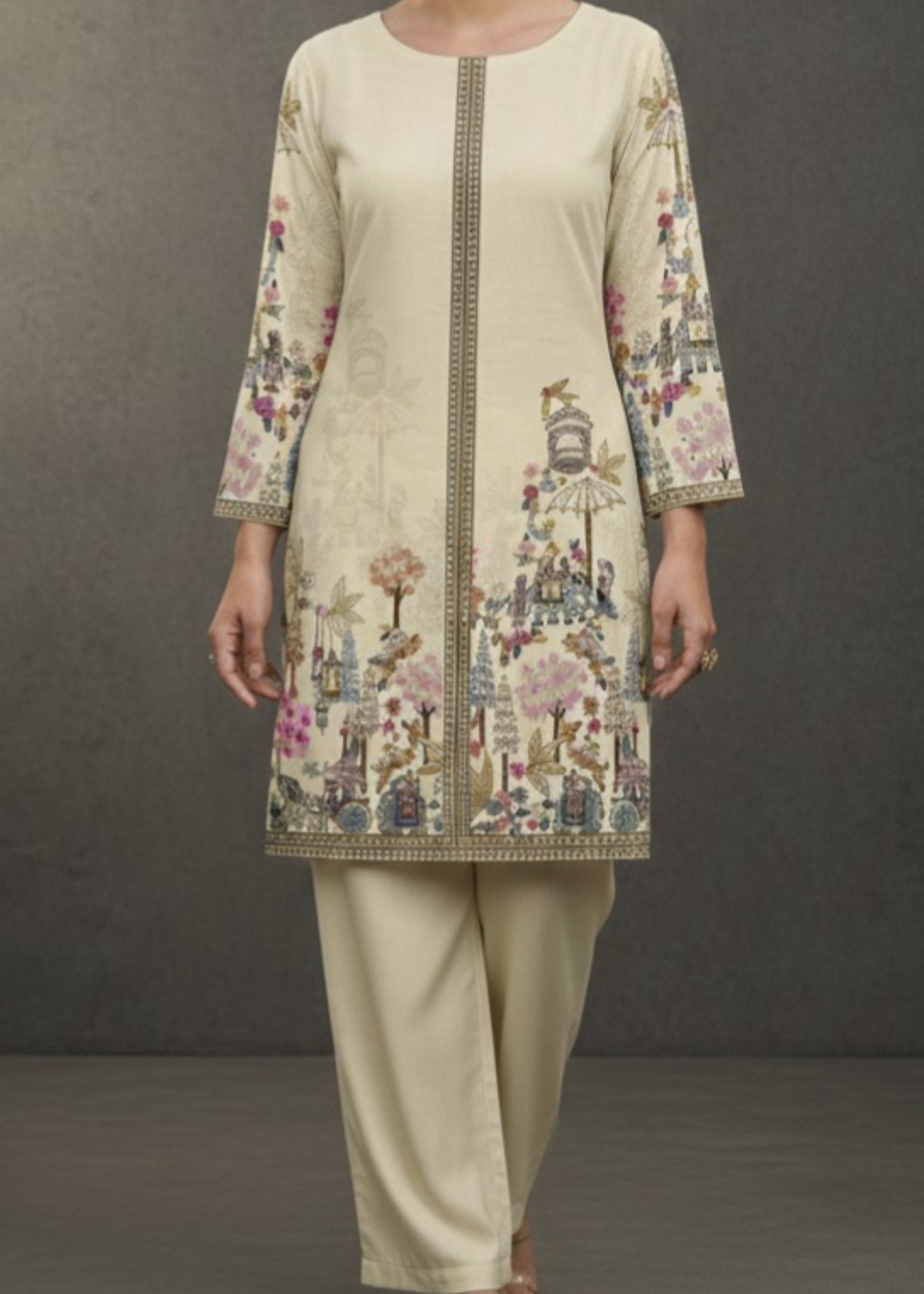 crepe Kurta Set in Beige