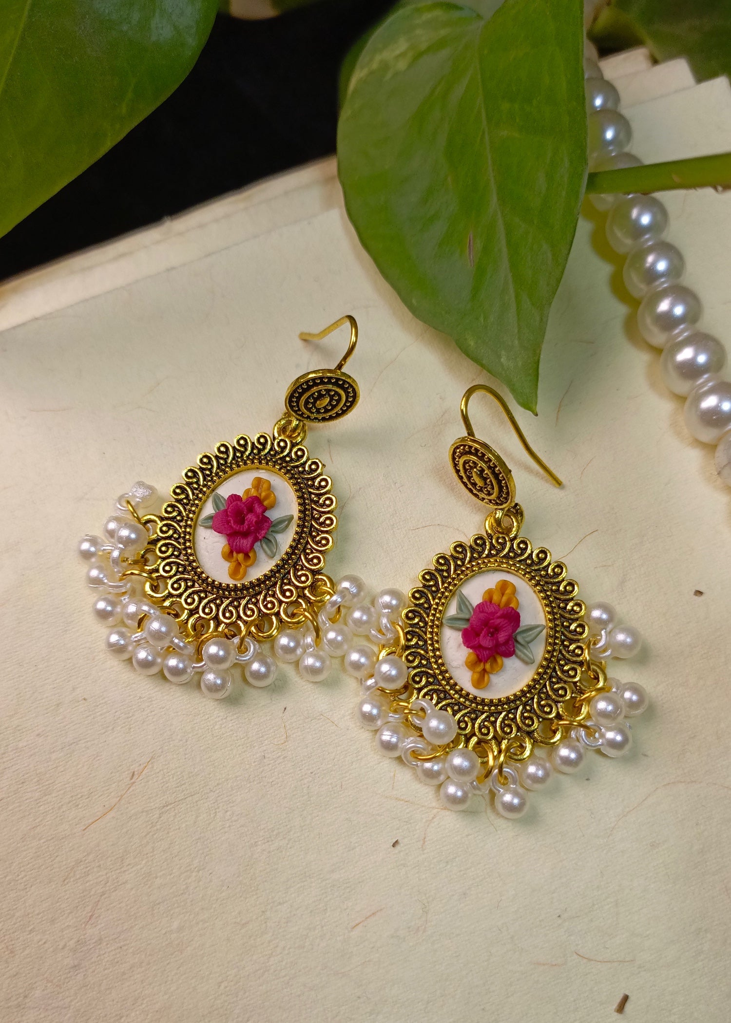 Earrings in White, raspberry pink Color by - Trendy Women Earrings SLS4880