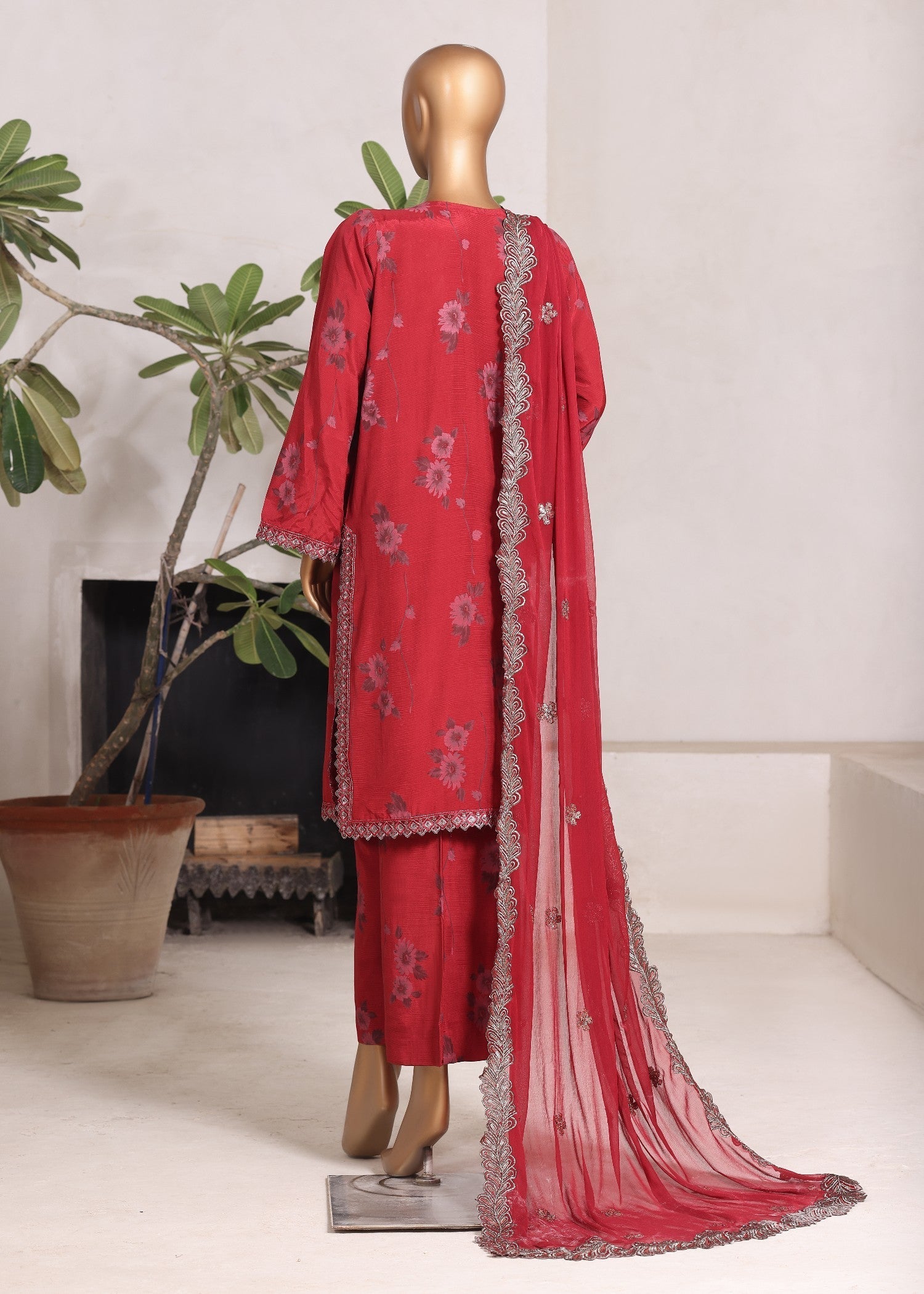viscose raw silk Kurta Set in Fire red