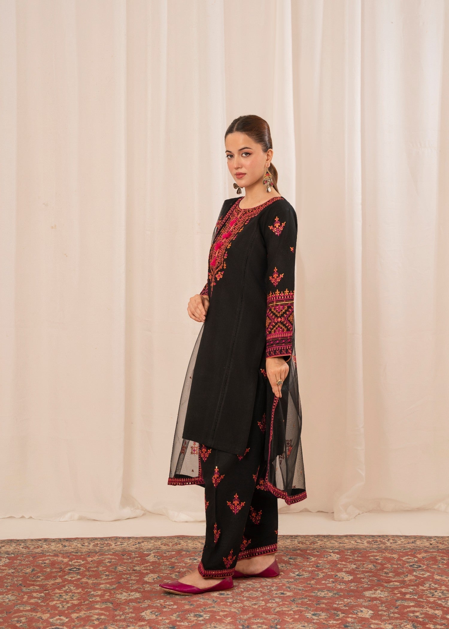 cotton viscose Kurta Set in Black