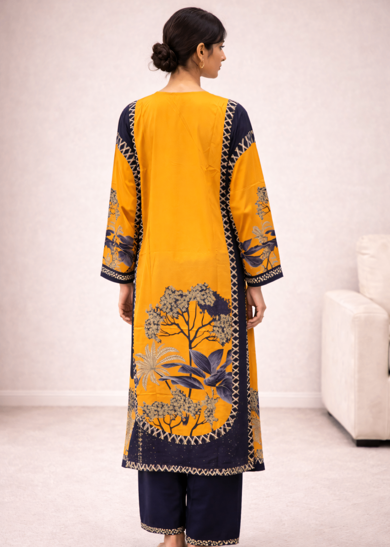 crepe Kurta Set in Mustard