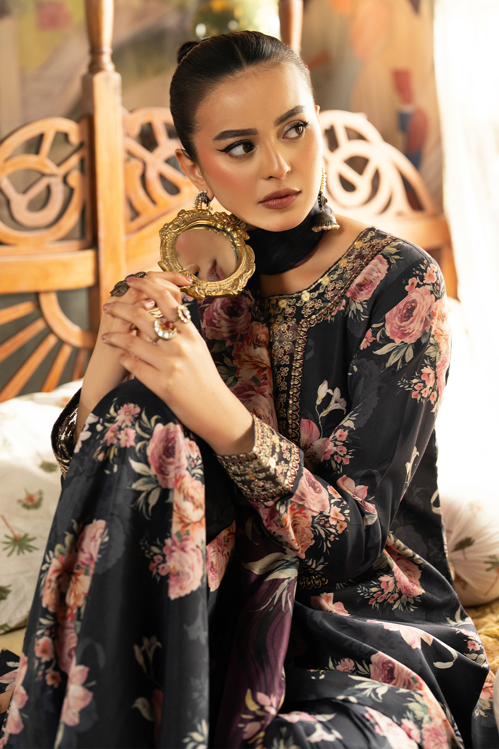 silk finish lawn Sharara in Black