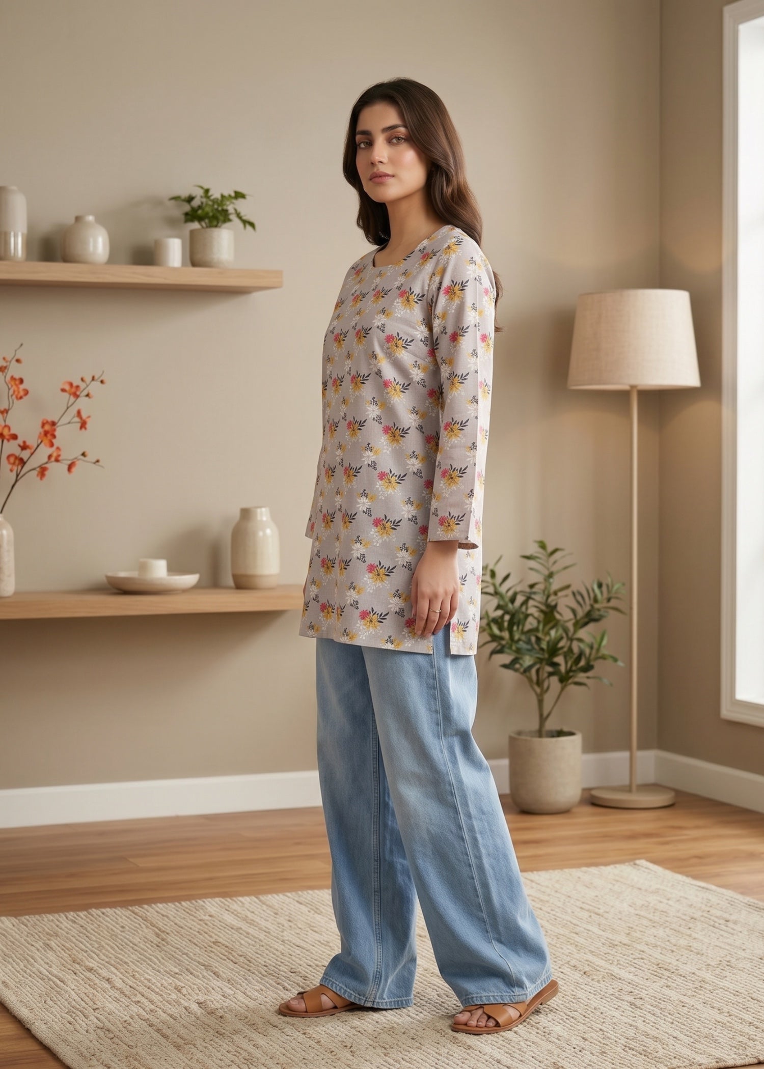 lawn cotton Kurti in Pastel grey