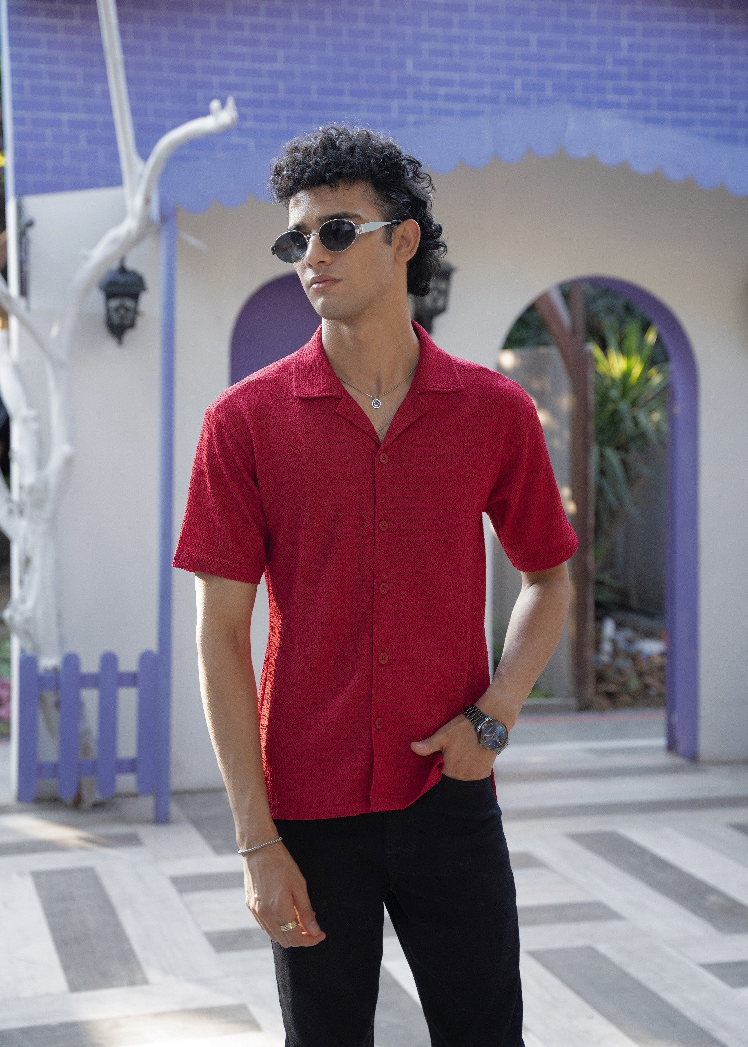 cotton Casual Shirt in Crimson, red