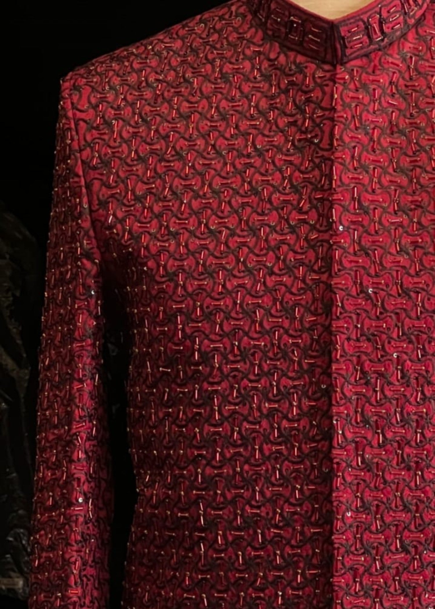 silk Sherwani in Red, black, maroon
