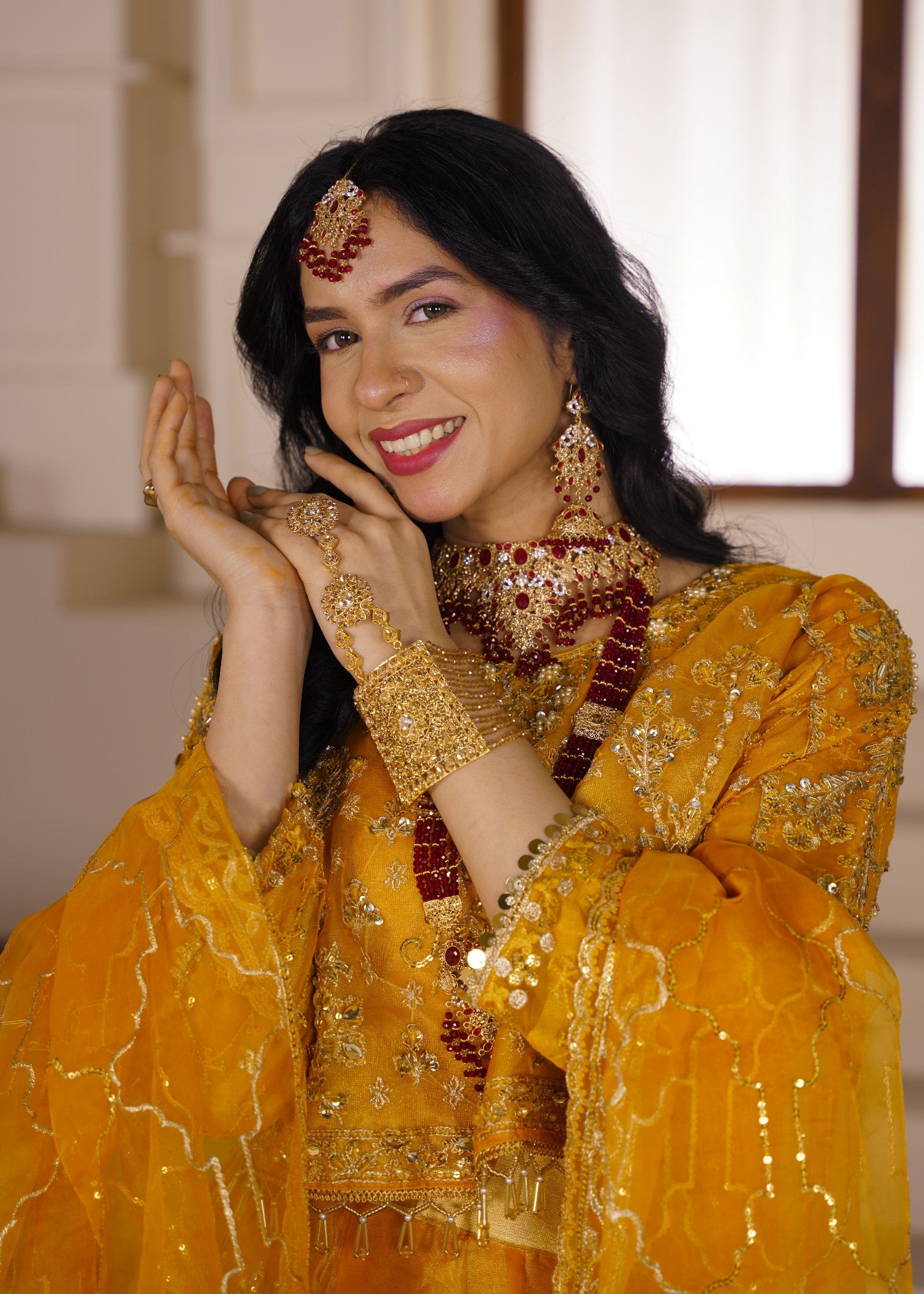organza Lehenga in Marigold