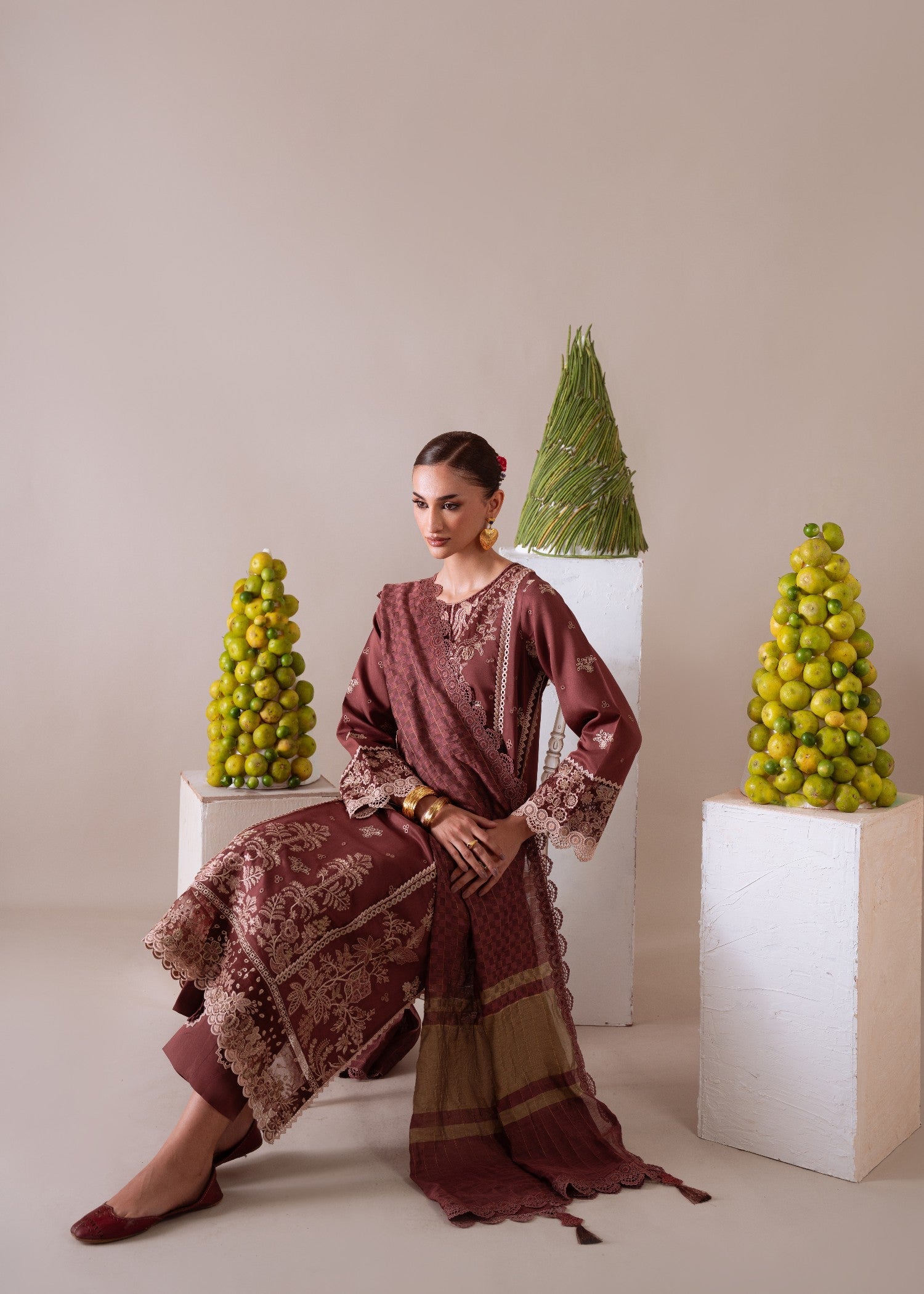 linen Unstitched in Russet brown