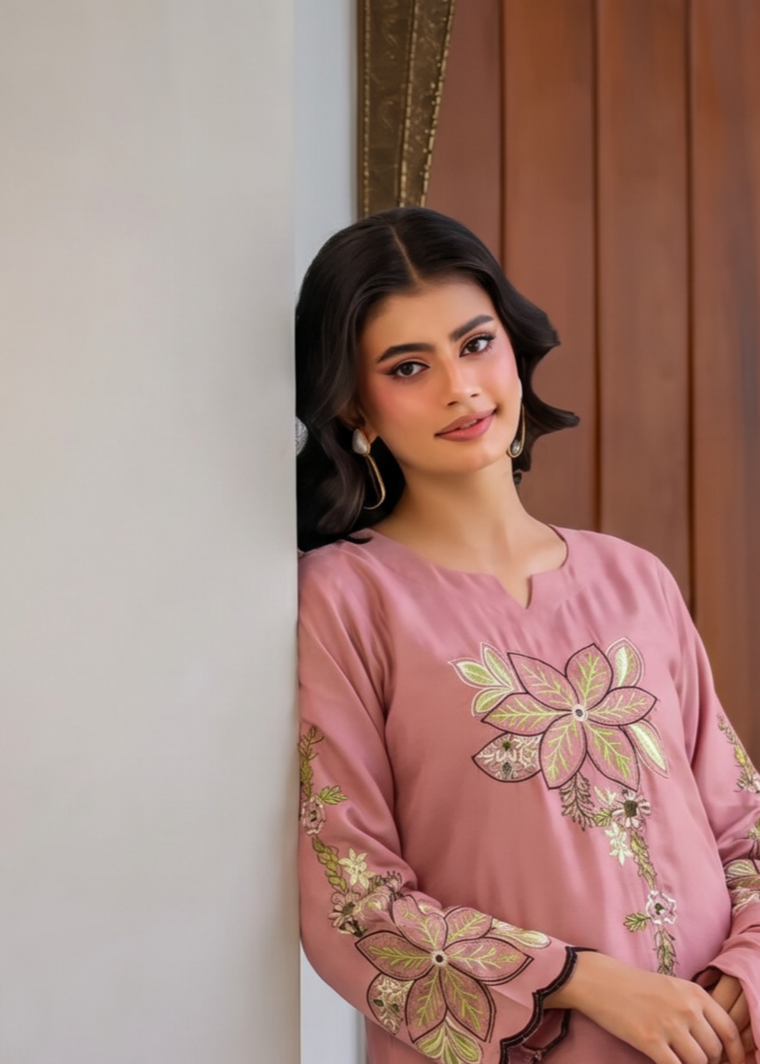 linen Kurta Set in Rose pink