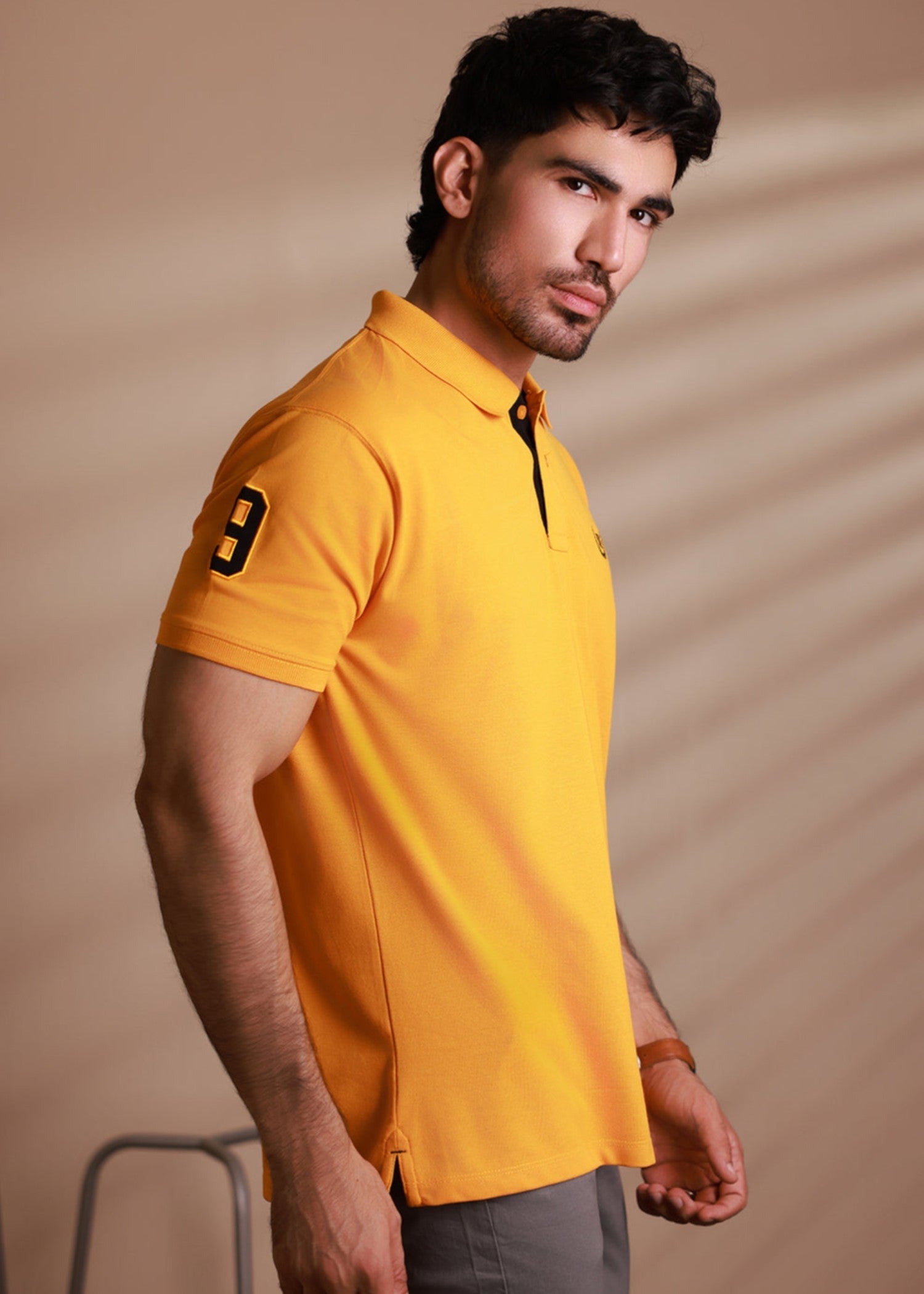cotton Polo Shirt in Mustard