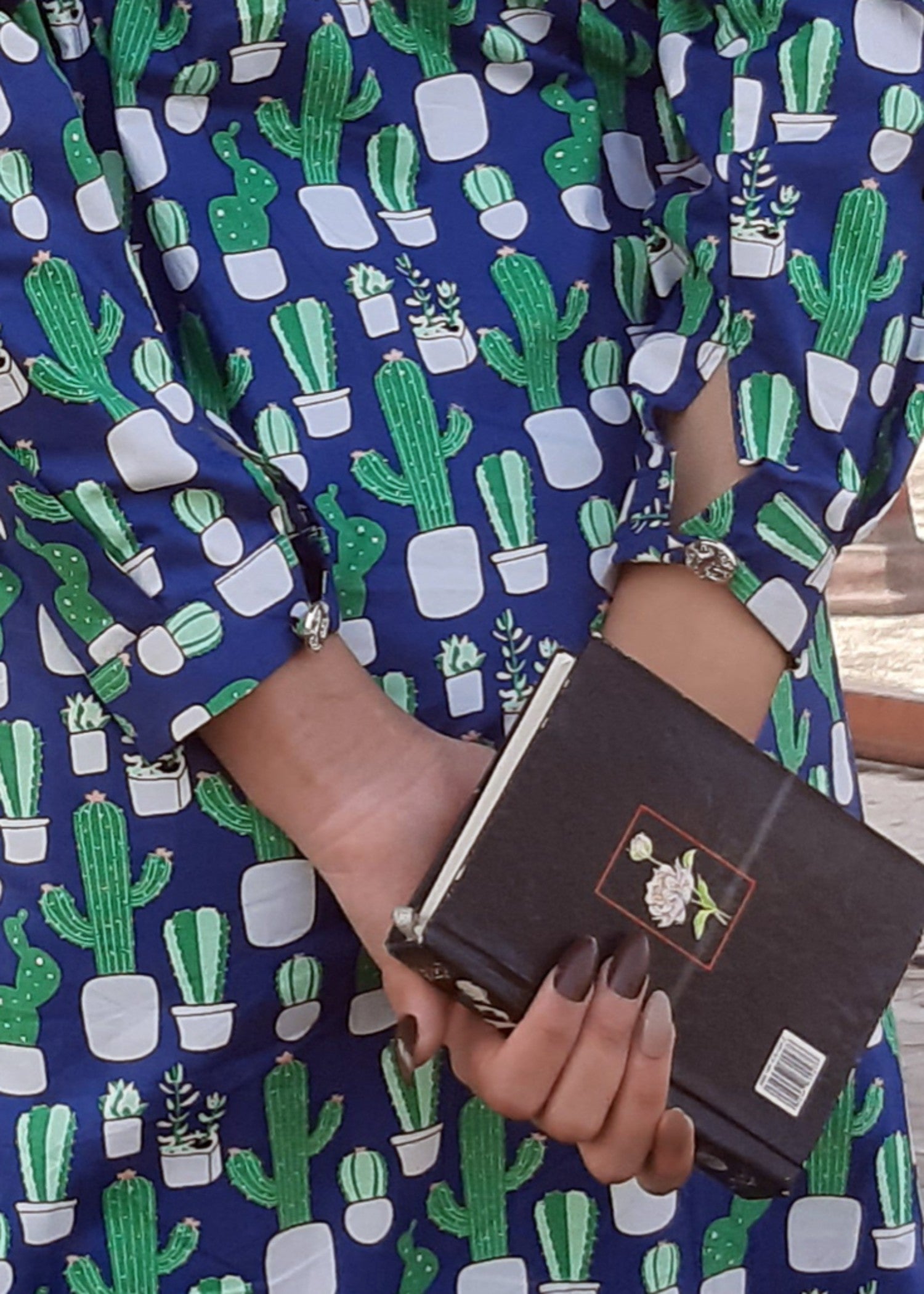 cambric Kurta Set in Blue, green