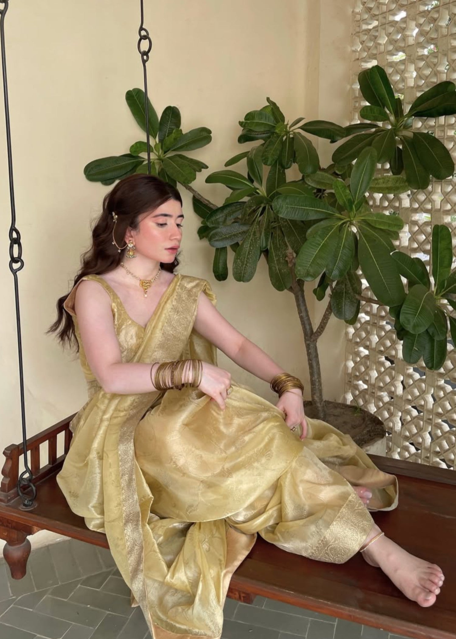 tissue silk Saree in Butter