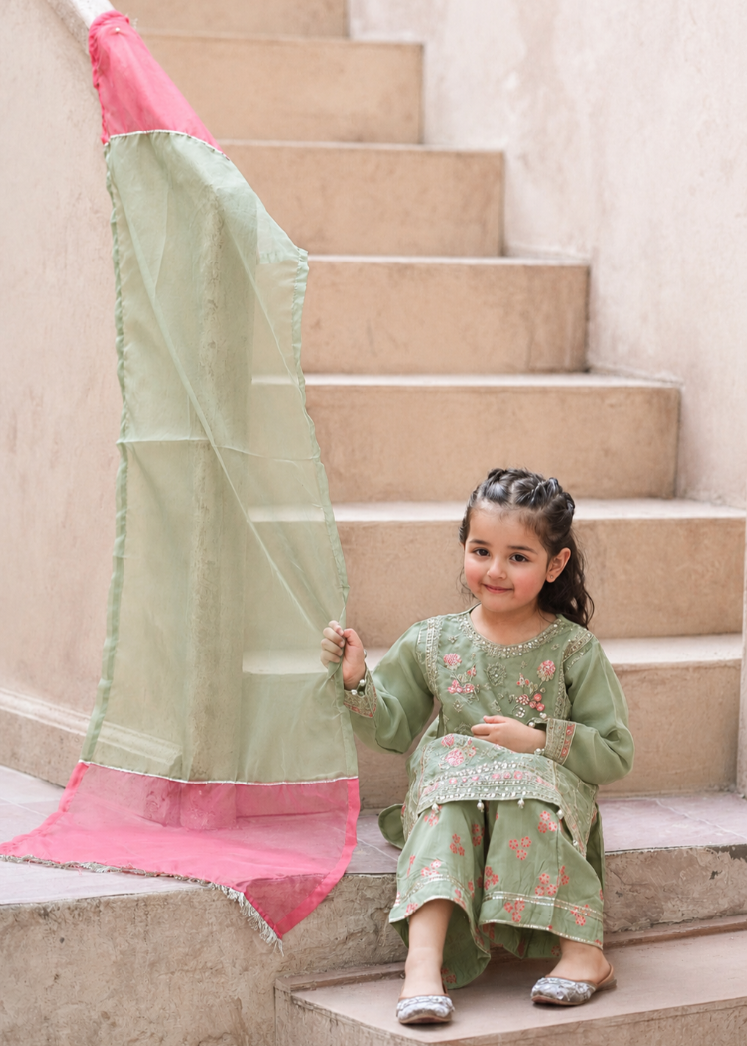 organza Kurta Set in Tea green