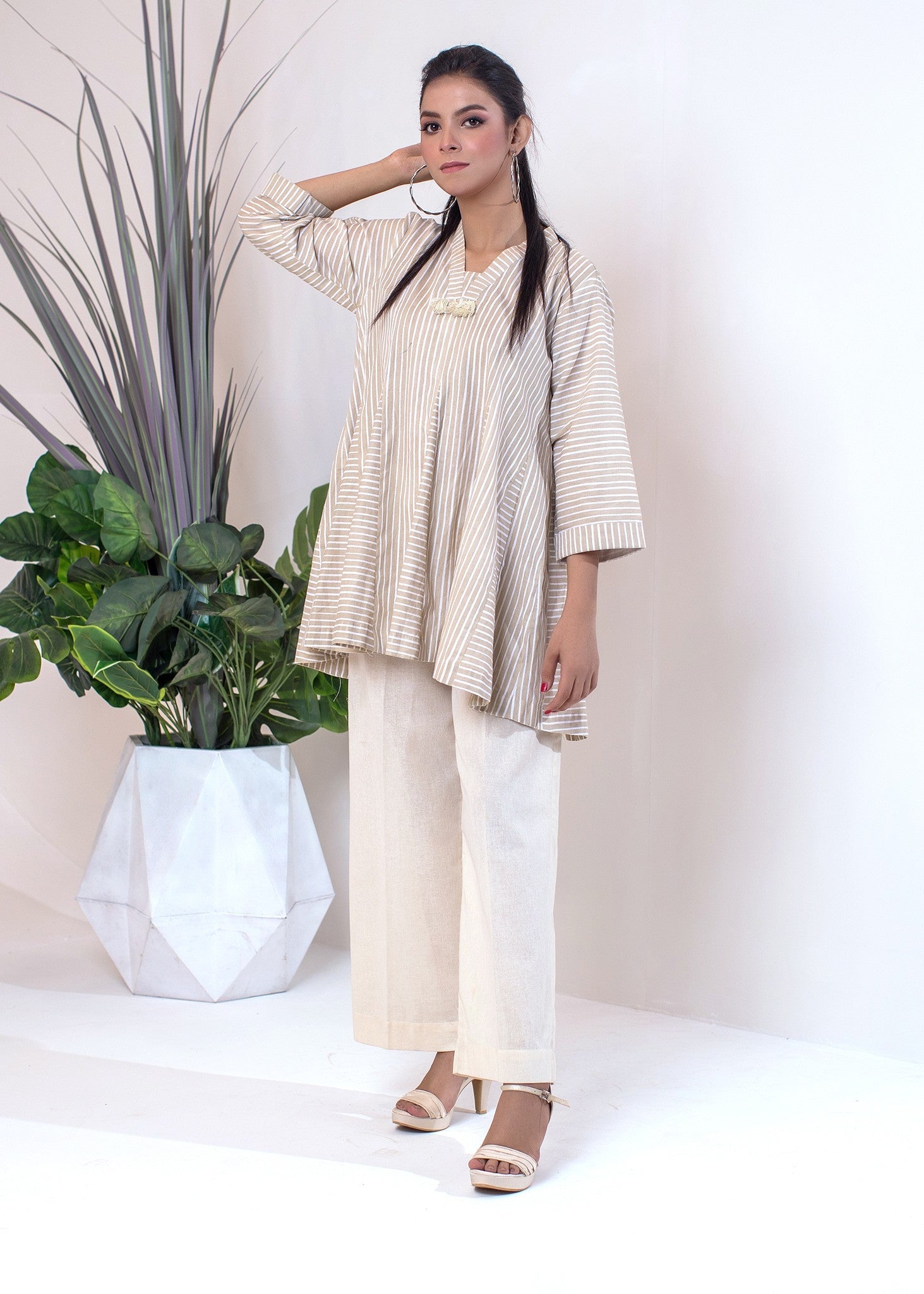 cotton Short Frock in Beige