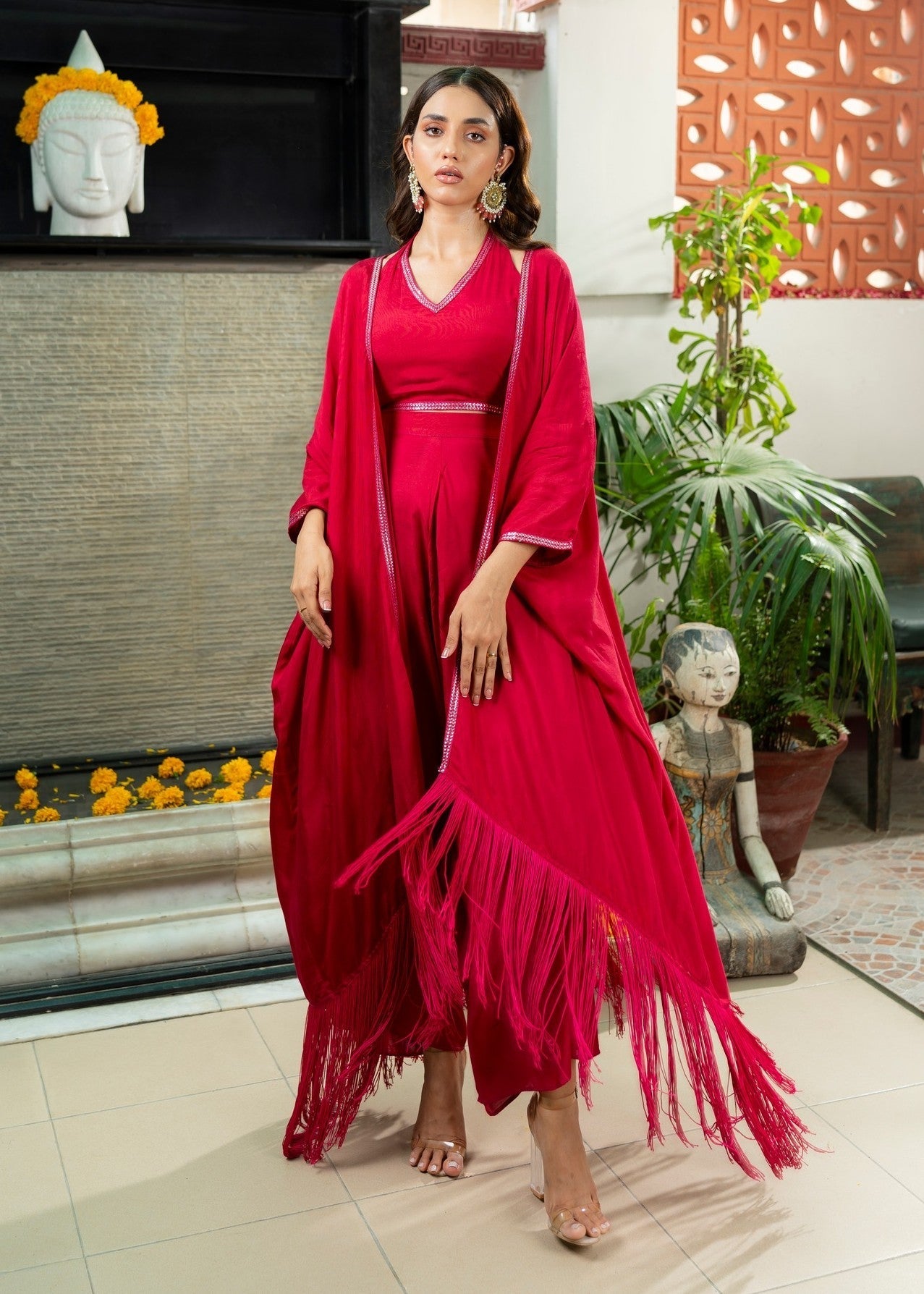 cotton silk Gown in Maroon