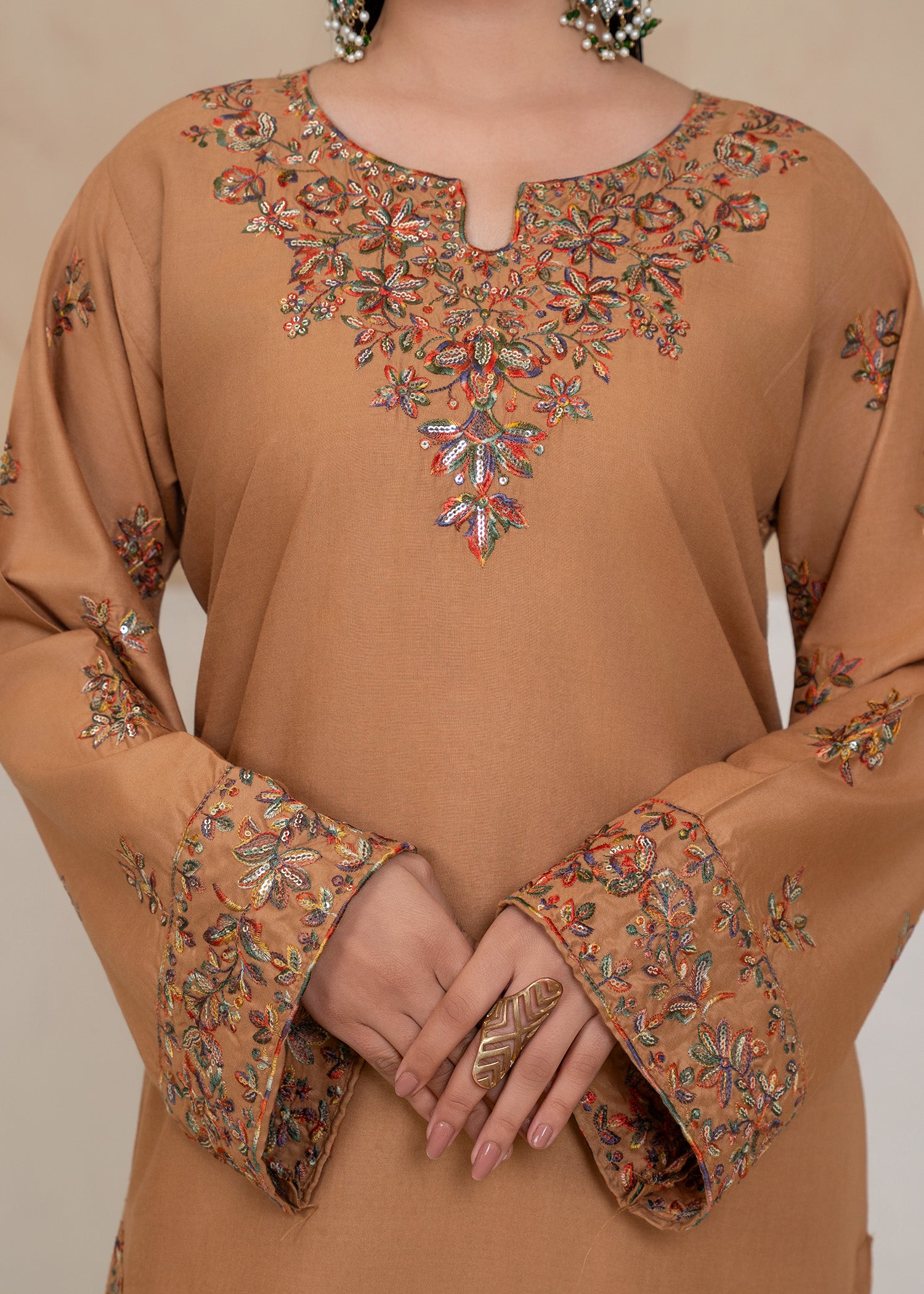 linen Kurta Set in Earth brown