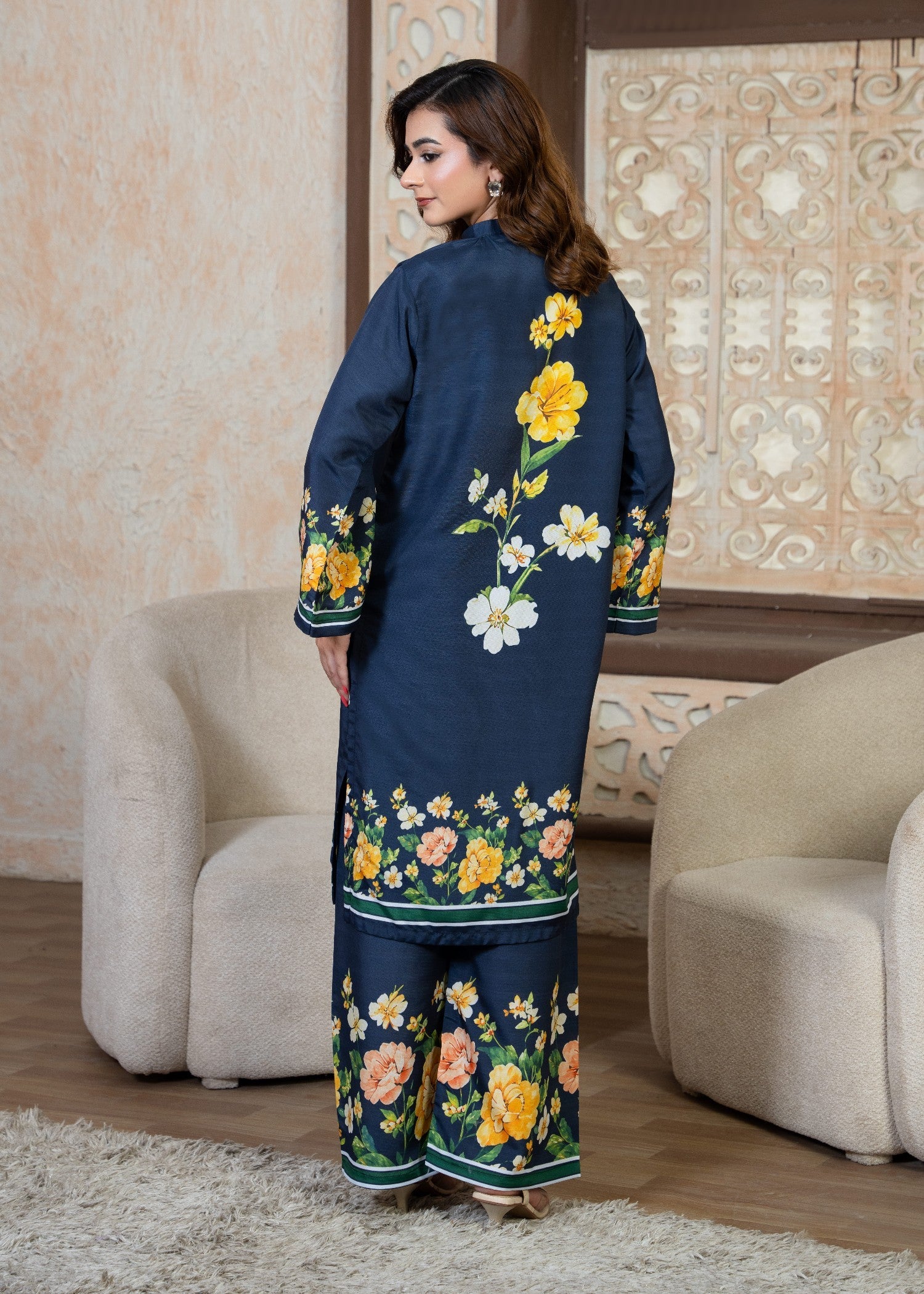 poly viscose Co Ord Sets in Navy blue