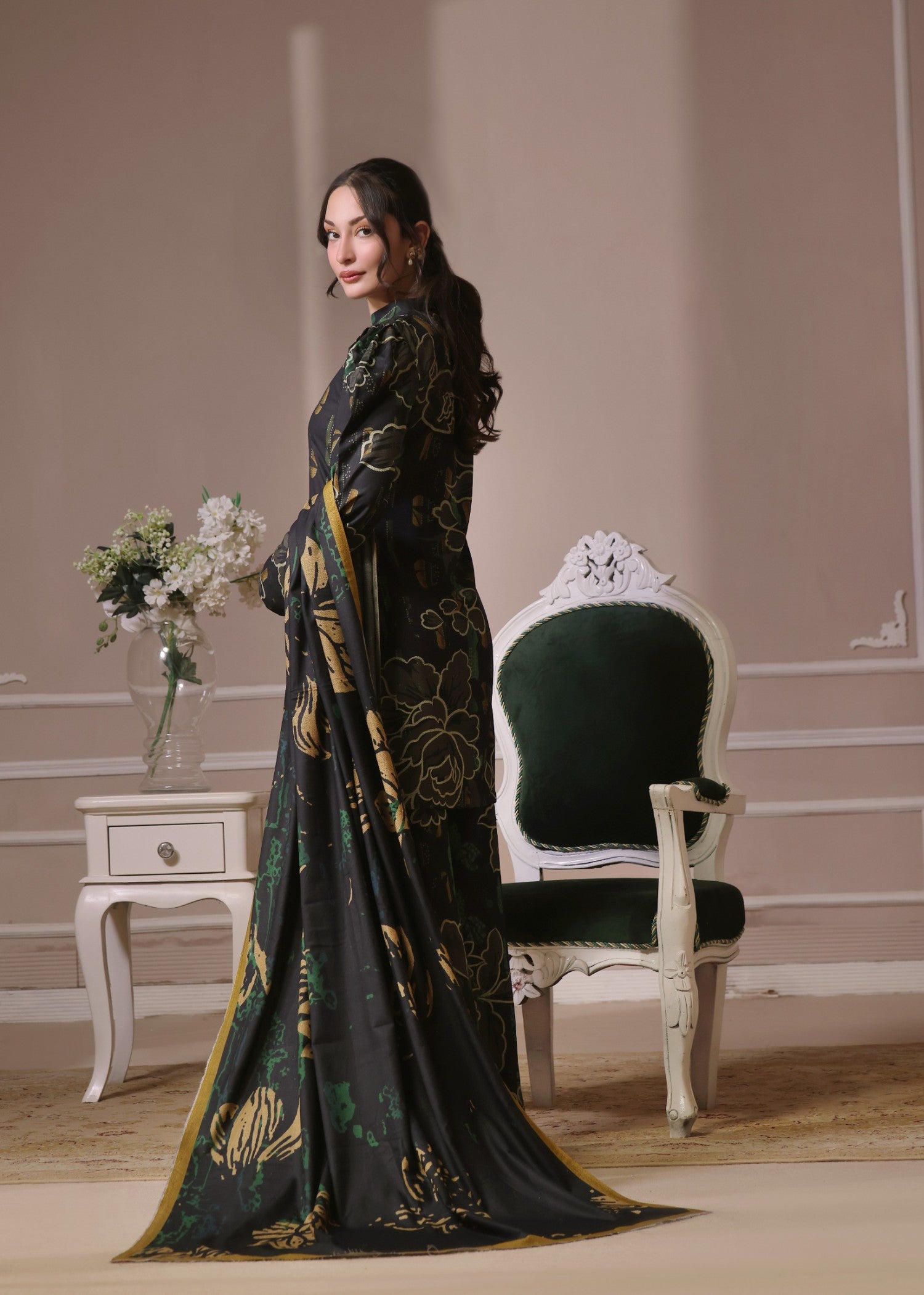 twill khaddar Kurta Set in Jet black