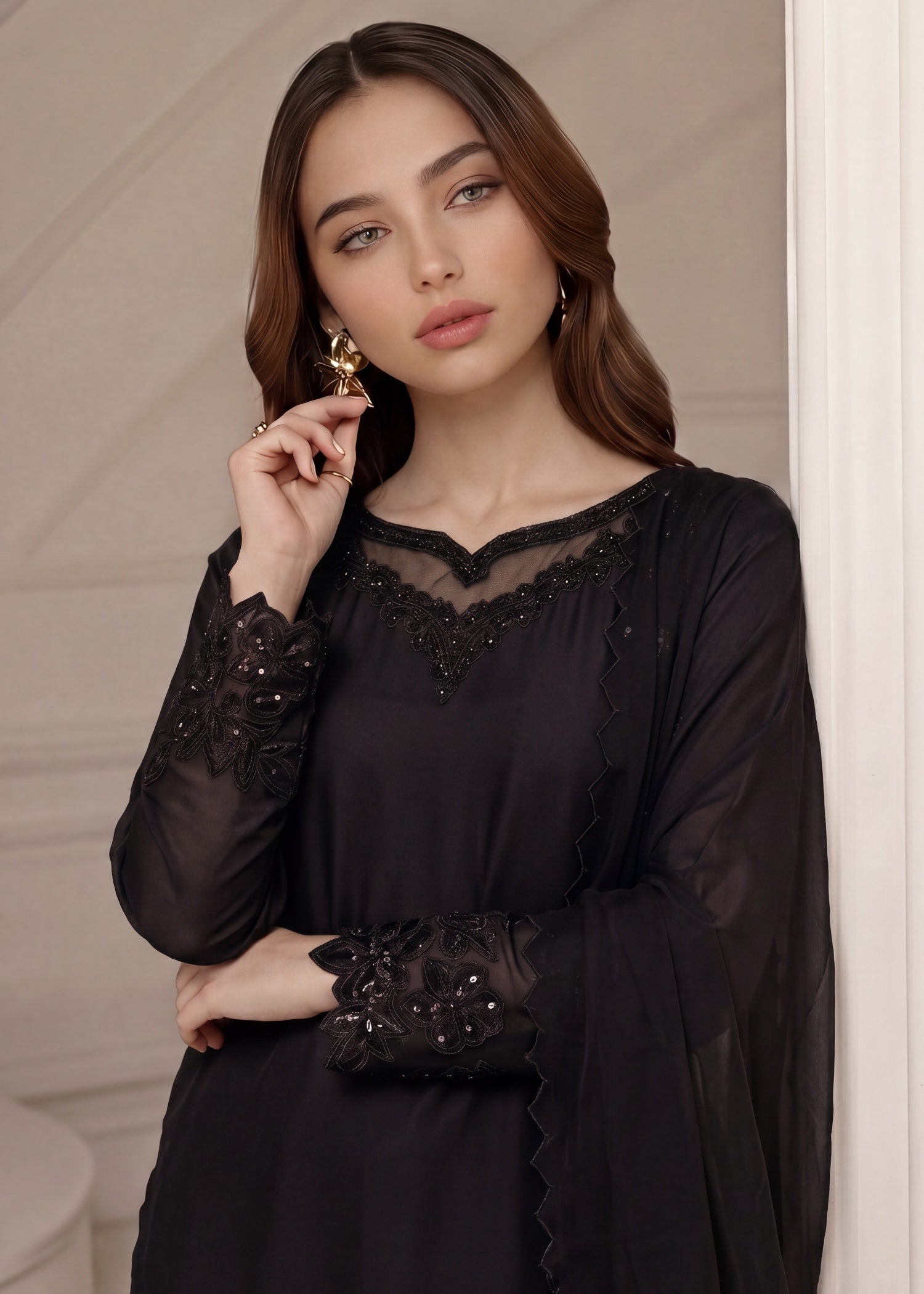 silk Sharara in Black