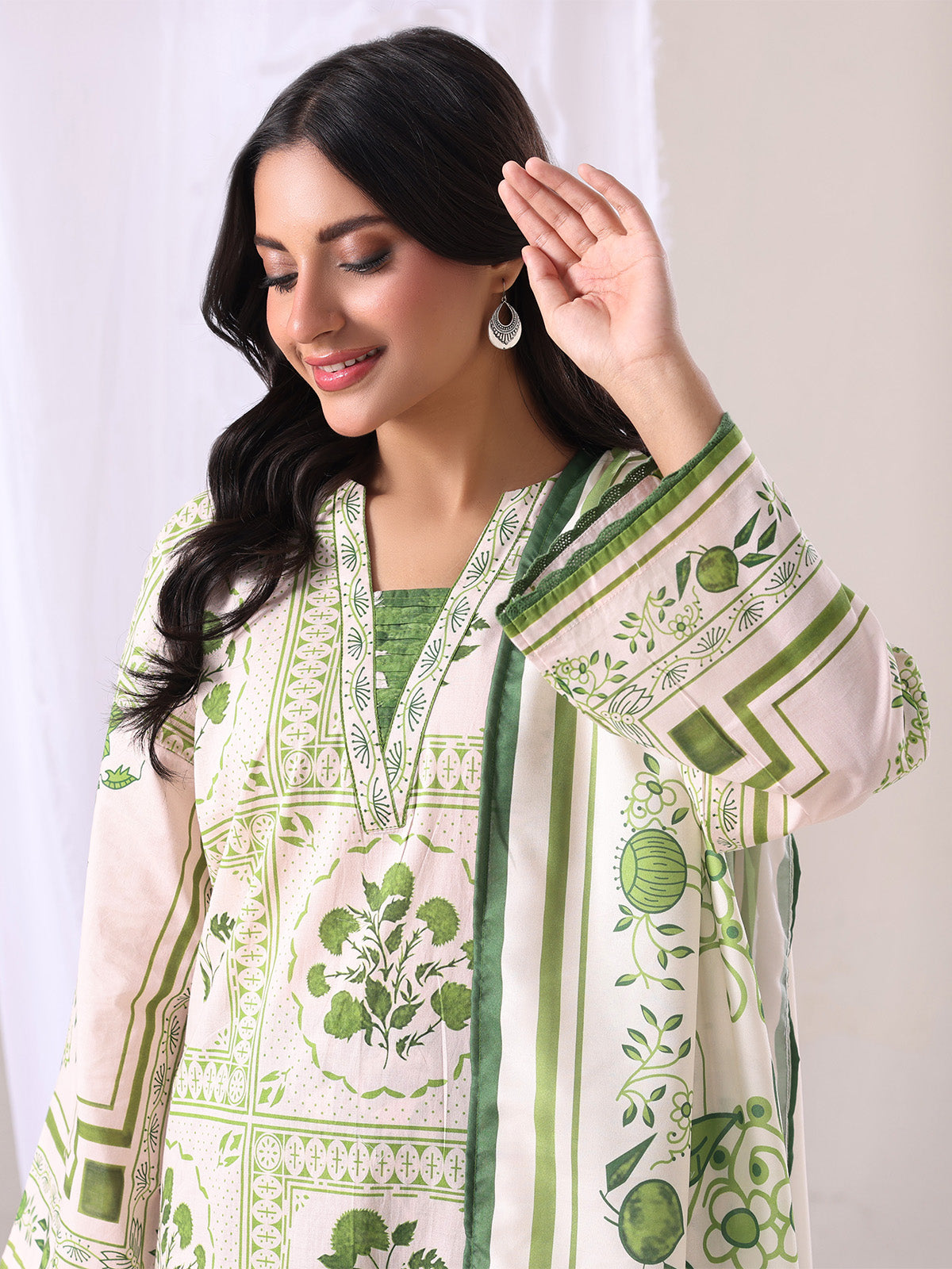 ribbed lawn Kurta Set in Lawn green