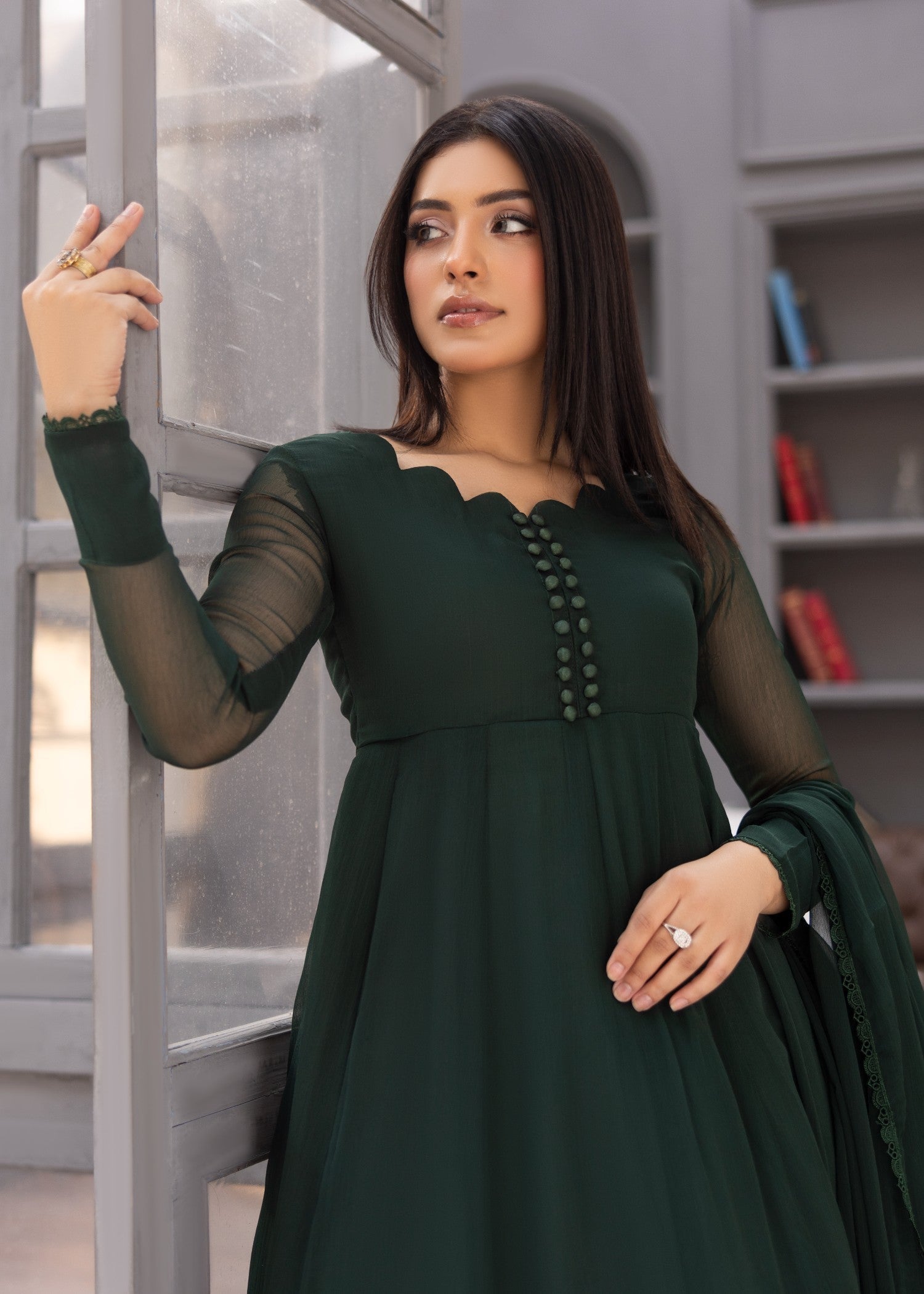 chiffon Maxi in Bottle green