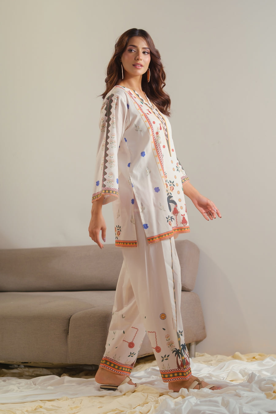 lawn cotton Co Ord Sets in Ivory