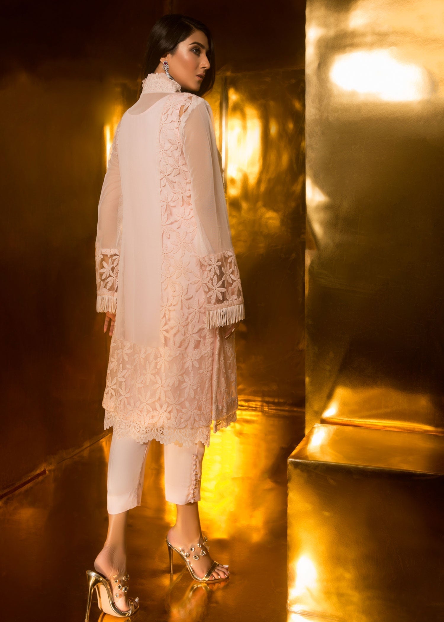 organza Kurta Set in Pastel pink