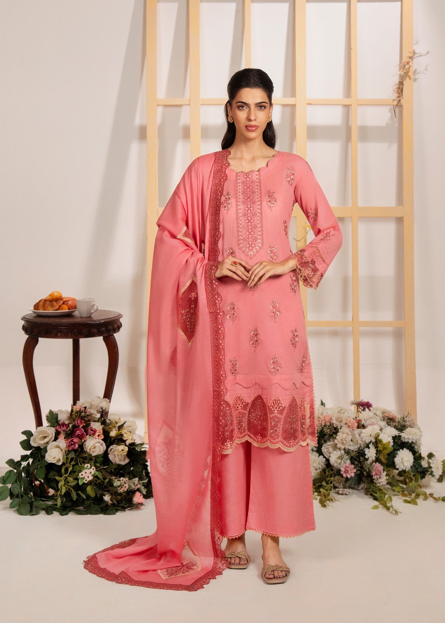 karandi Kurta Set in Baby pink