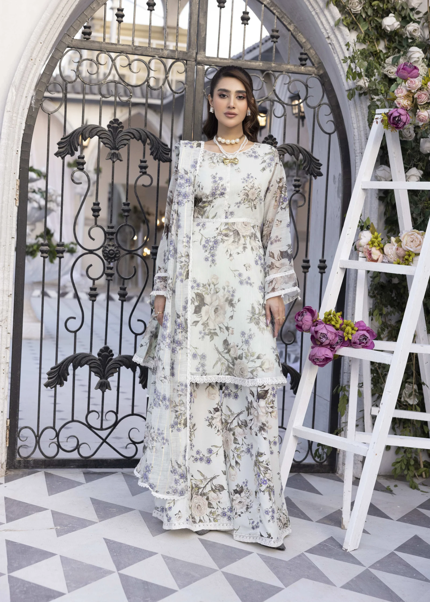 crepe Sharara in White