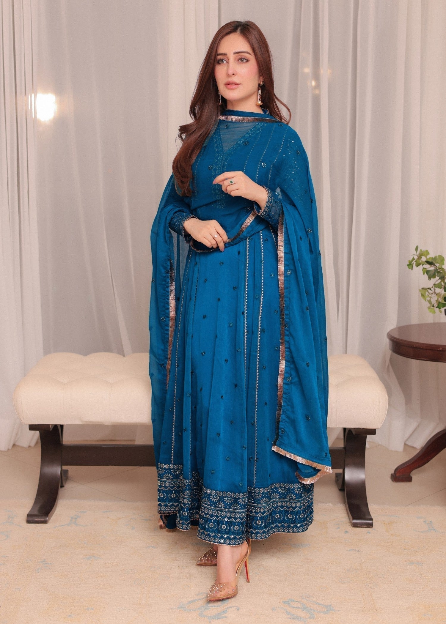 chiffon Pishwas in Blue