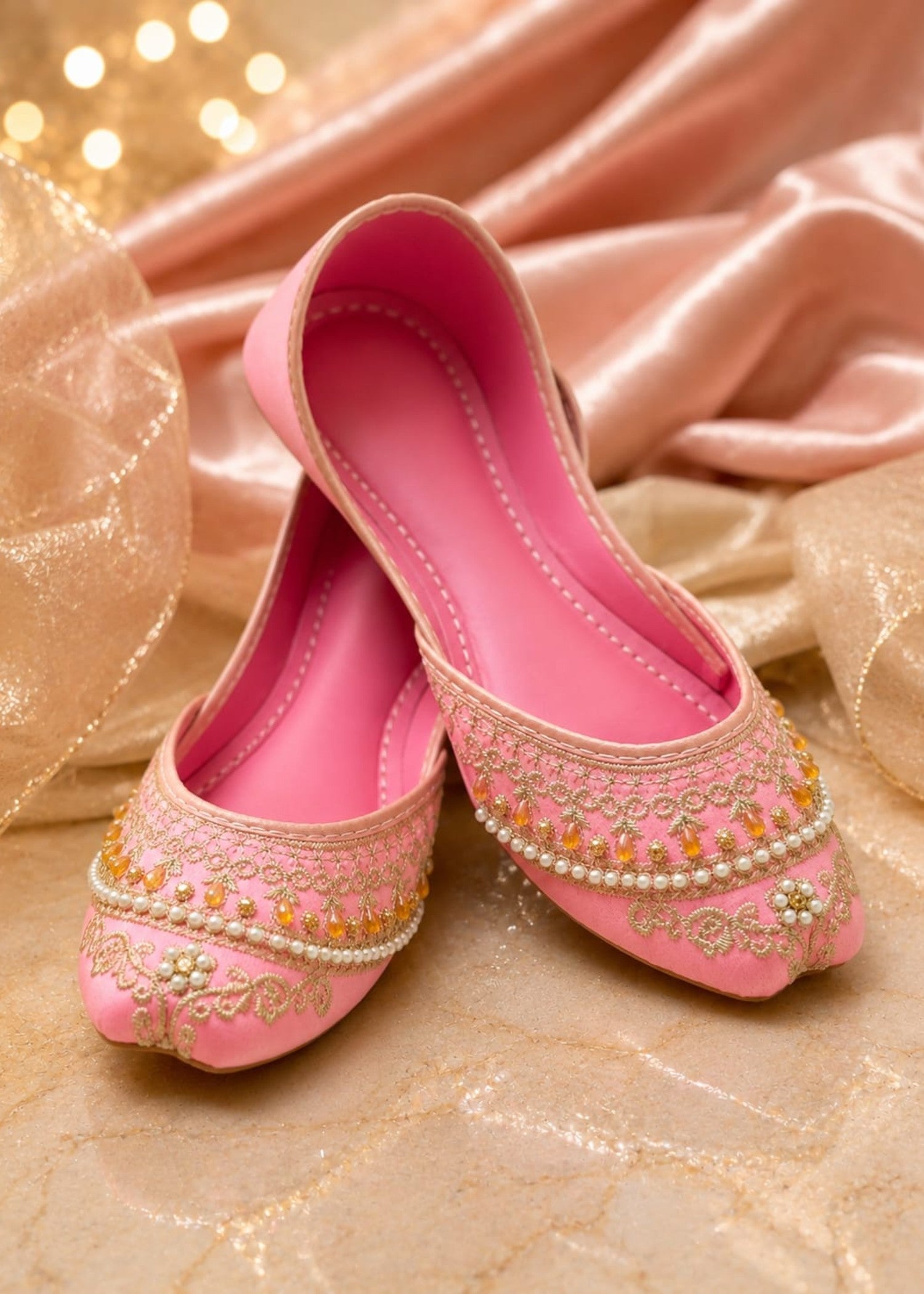 Khussa in Carnation pink by - High Quality Women Khussa JVU5142