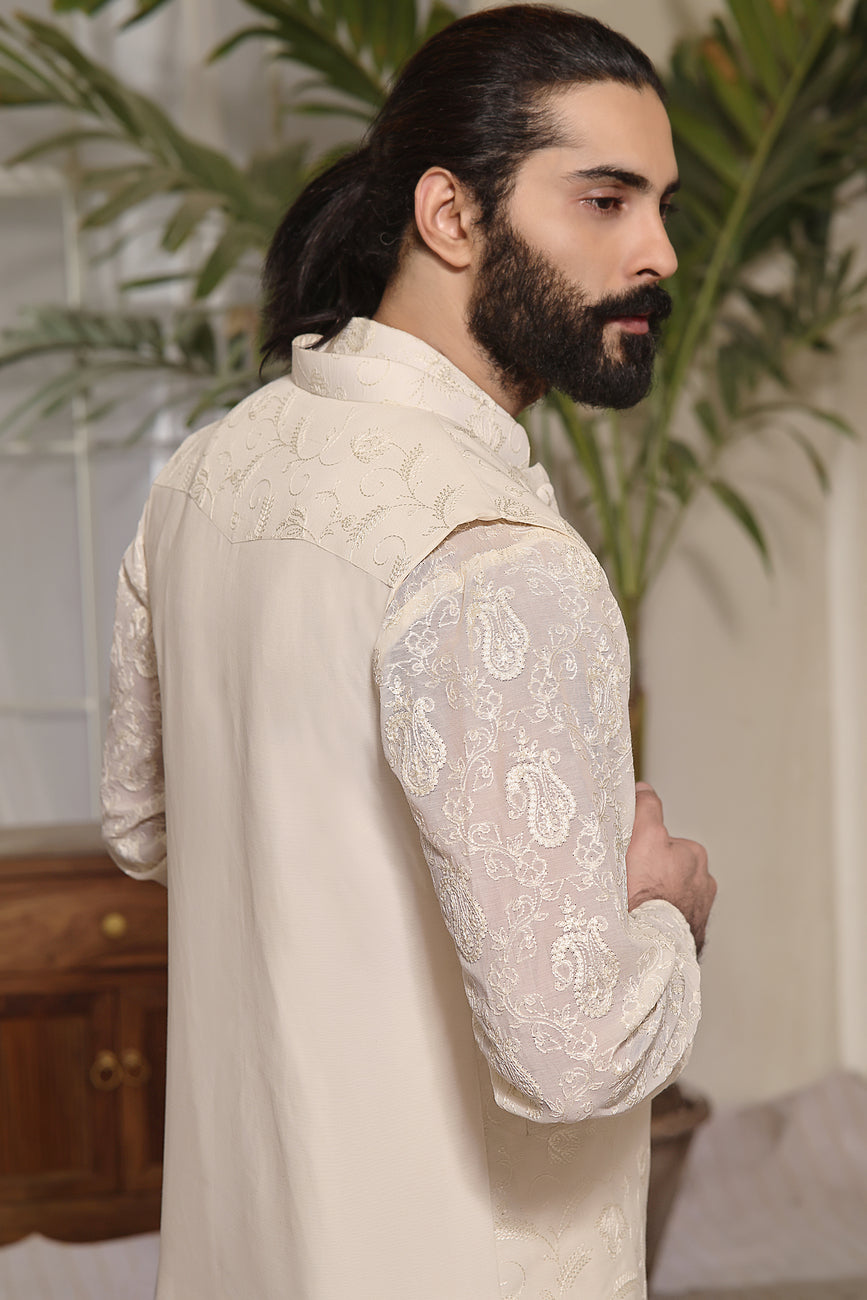 cotton Waistcoat in White by Wajahat Mansoor