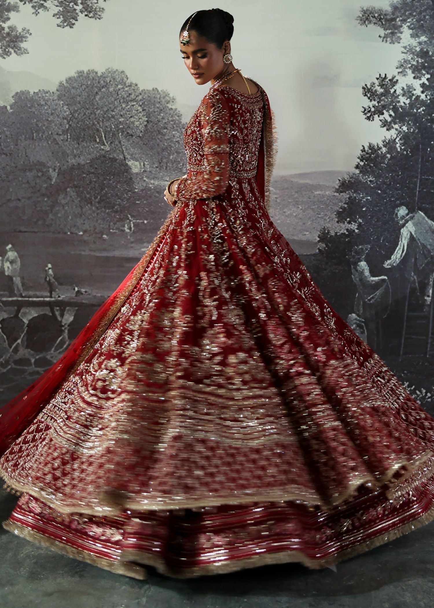 polyester net Maxi in Blood red