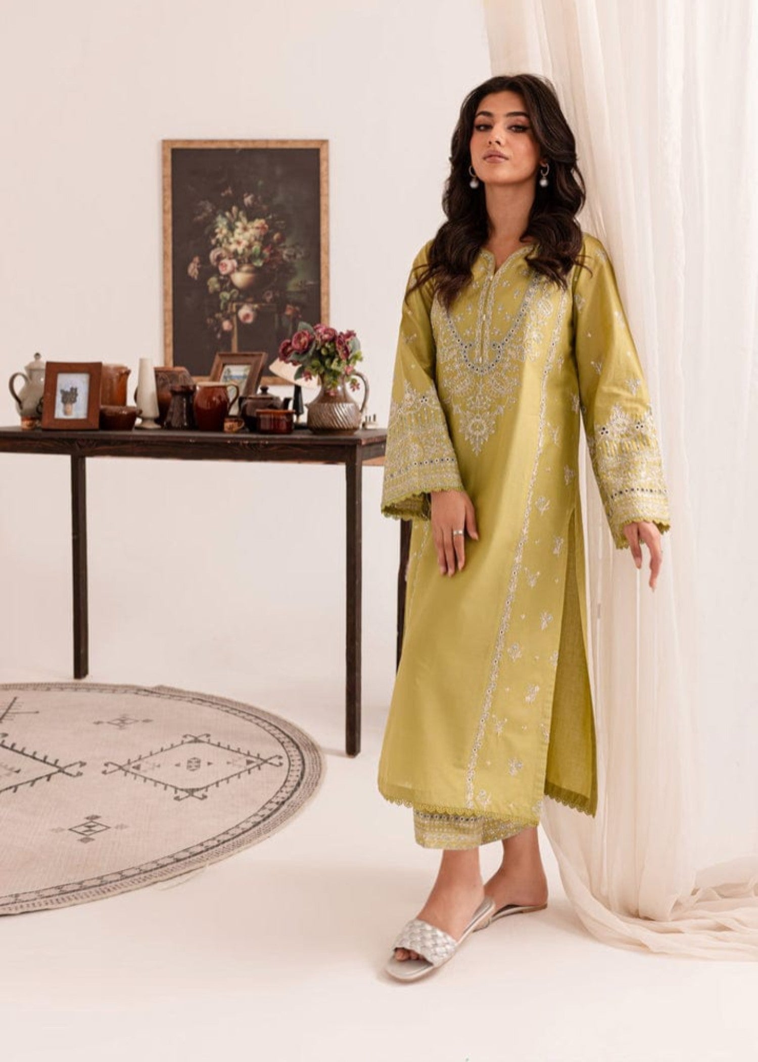 linen Kurta Set in Mellow yellow