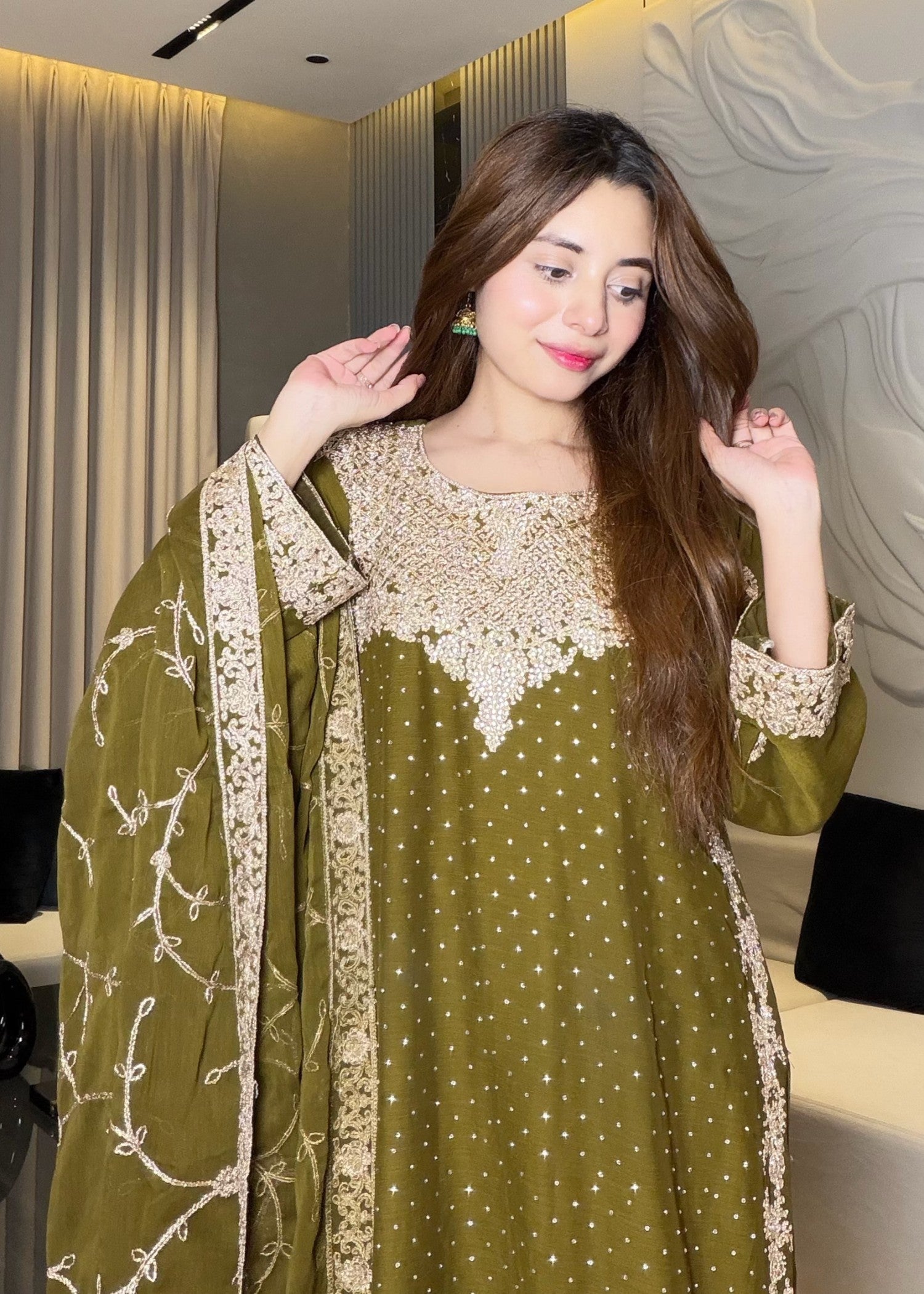 chiffon Sharara in Olive green