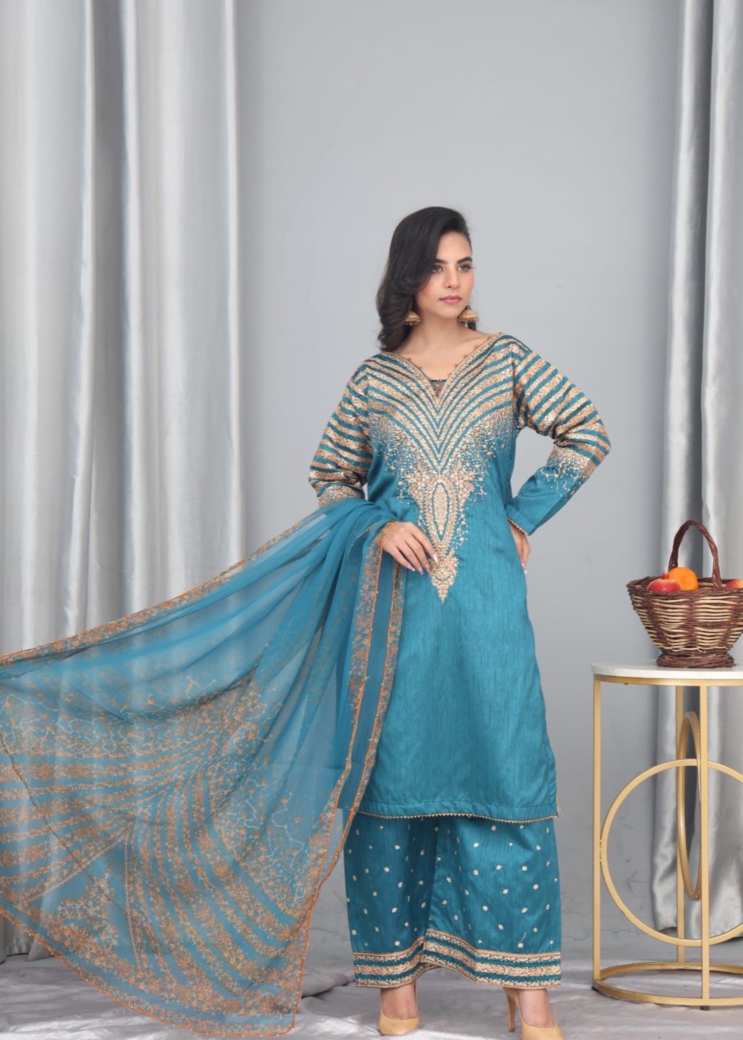 raw silk Kurta Set in Turquoise
