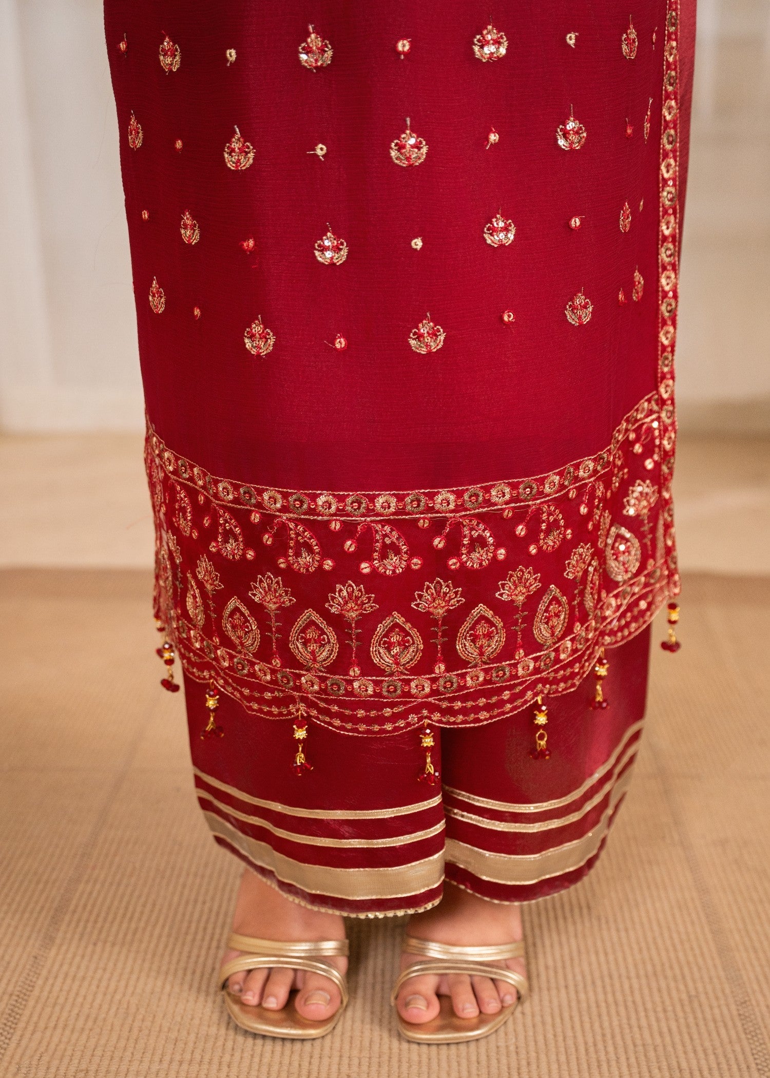 chiffon Kurta Set in Berry red