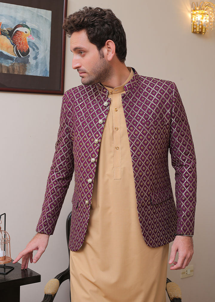banarsi silk Prince Coat in Purple