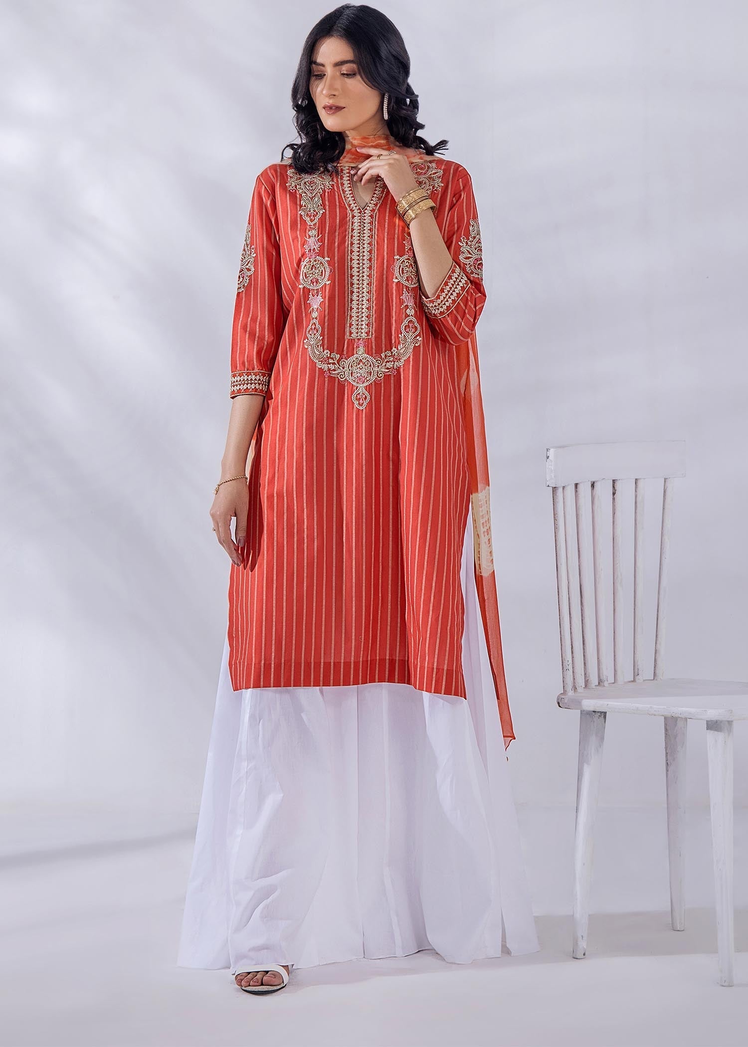 lawn Kurti in Rust orange