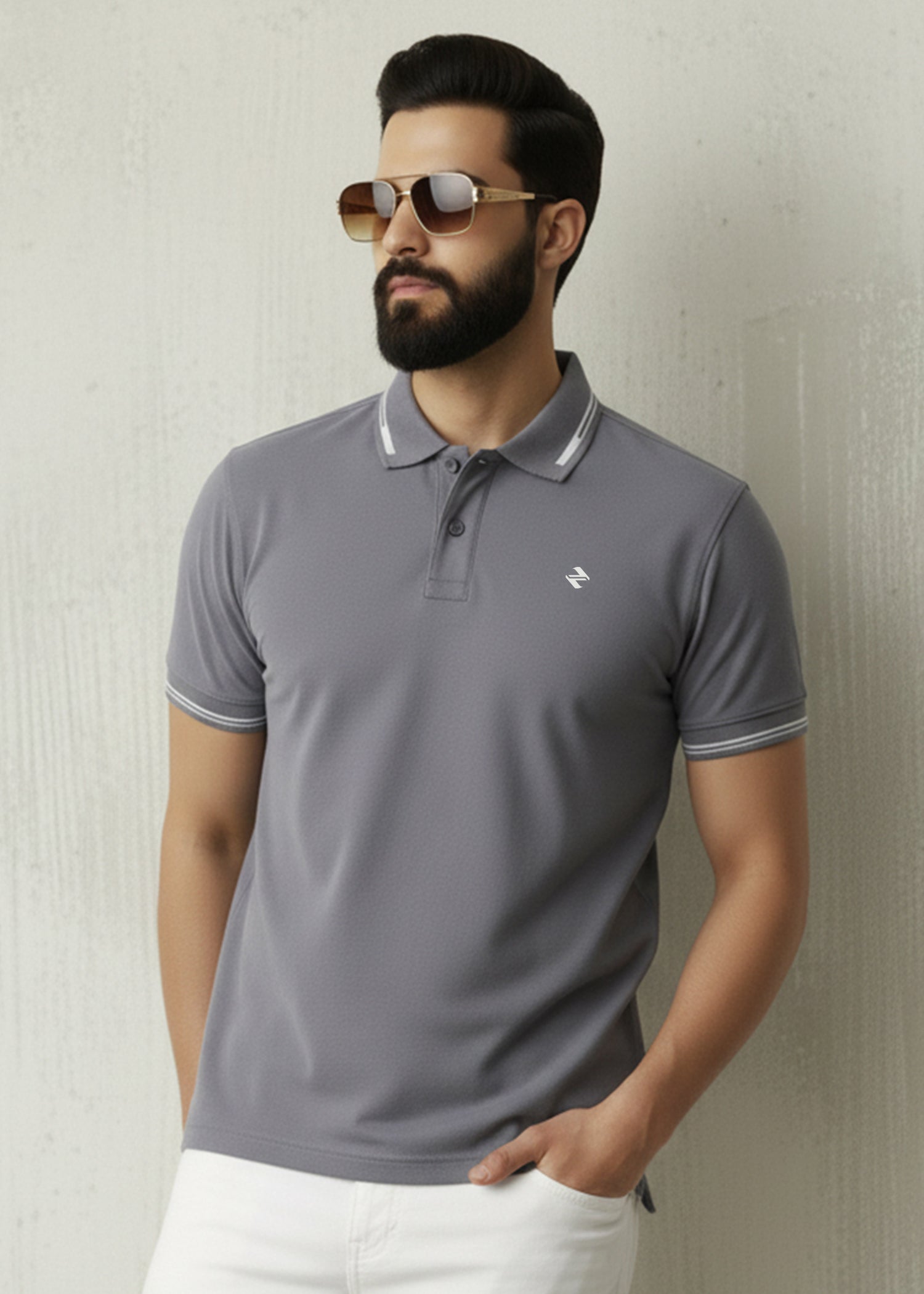 cambric cotton Polo Shirt in Grey