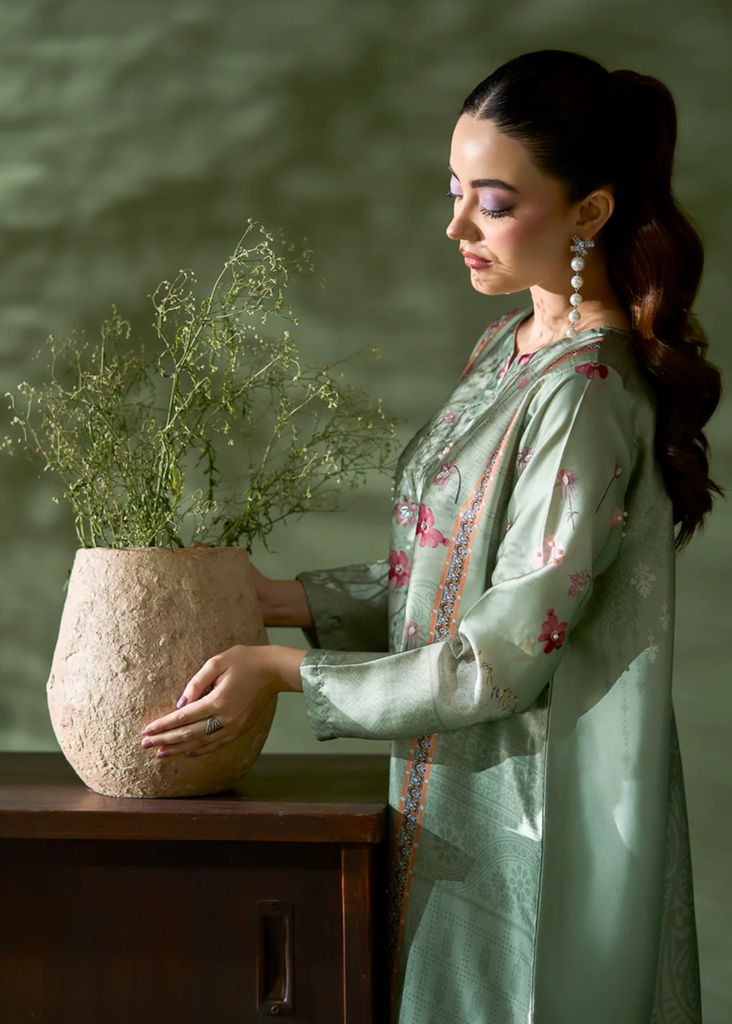silk Kaftan in Mint green