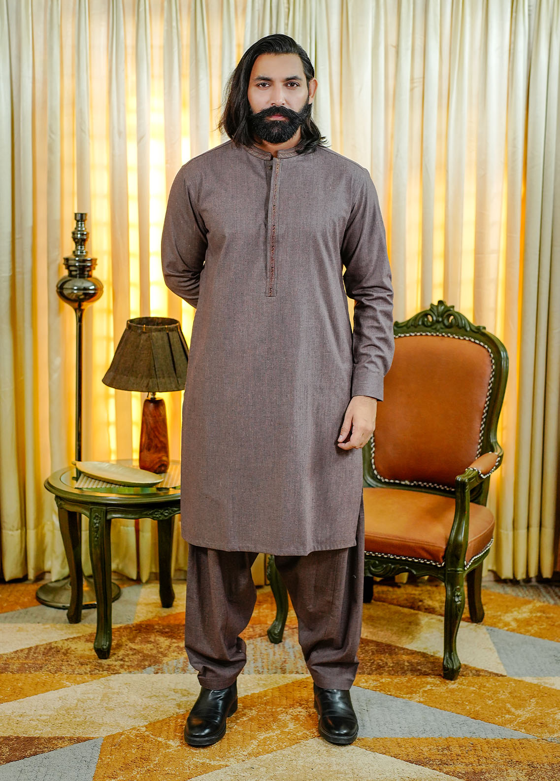 cotton viscose Shalwar Kameez in Mocha brown