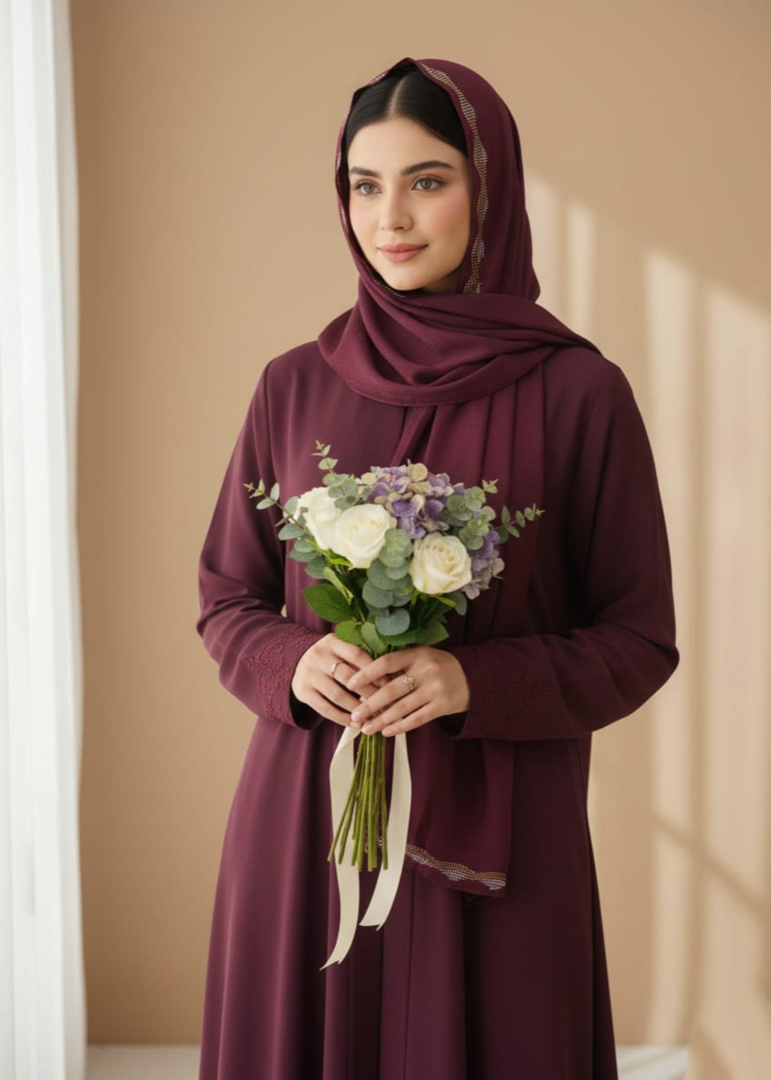 crushed velvet Hijab in Maroon