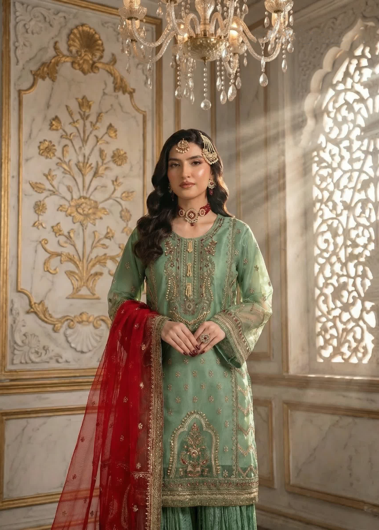 organza Sharara in Pistachio green