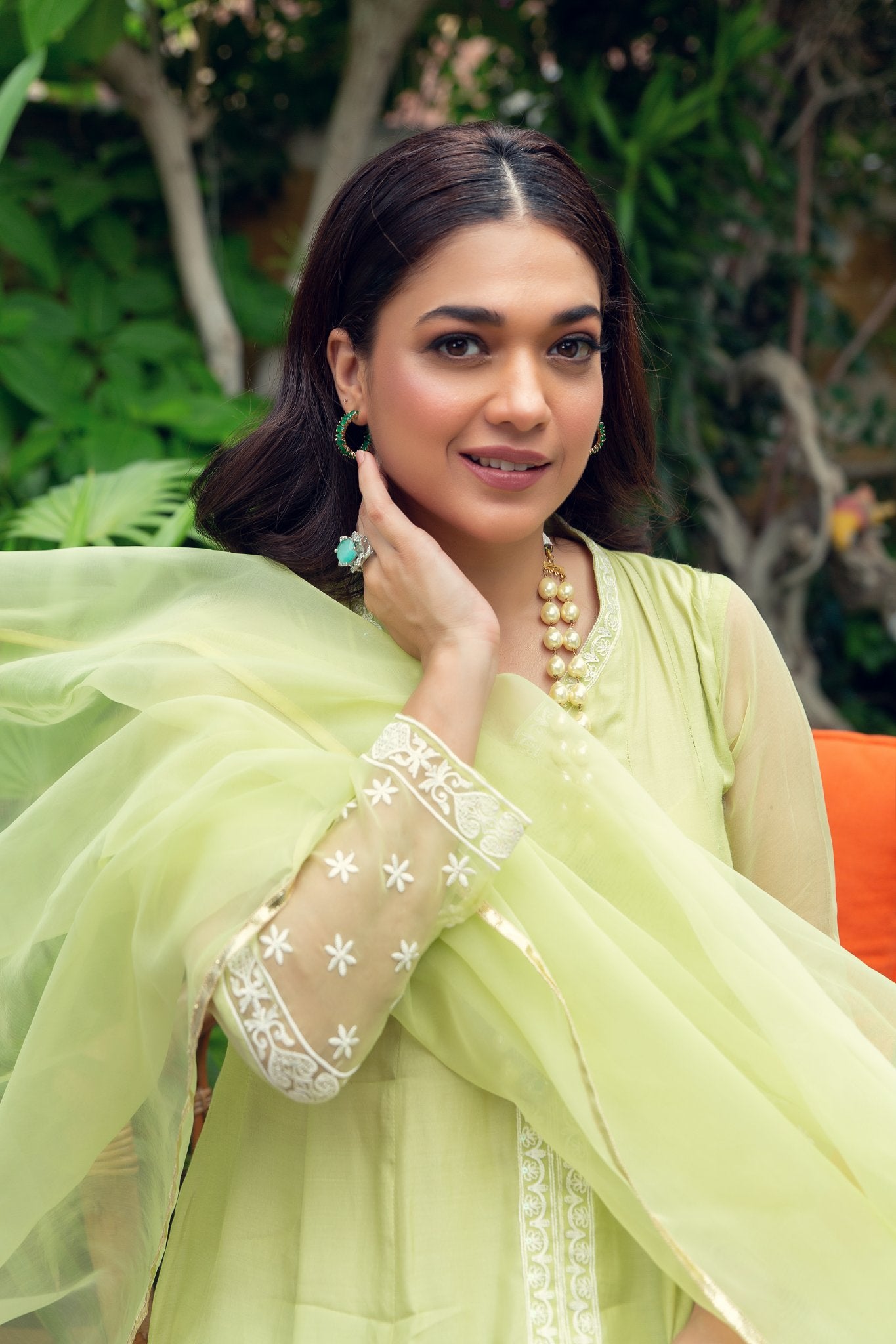 cotton silk Pishwas in Pastel green