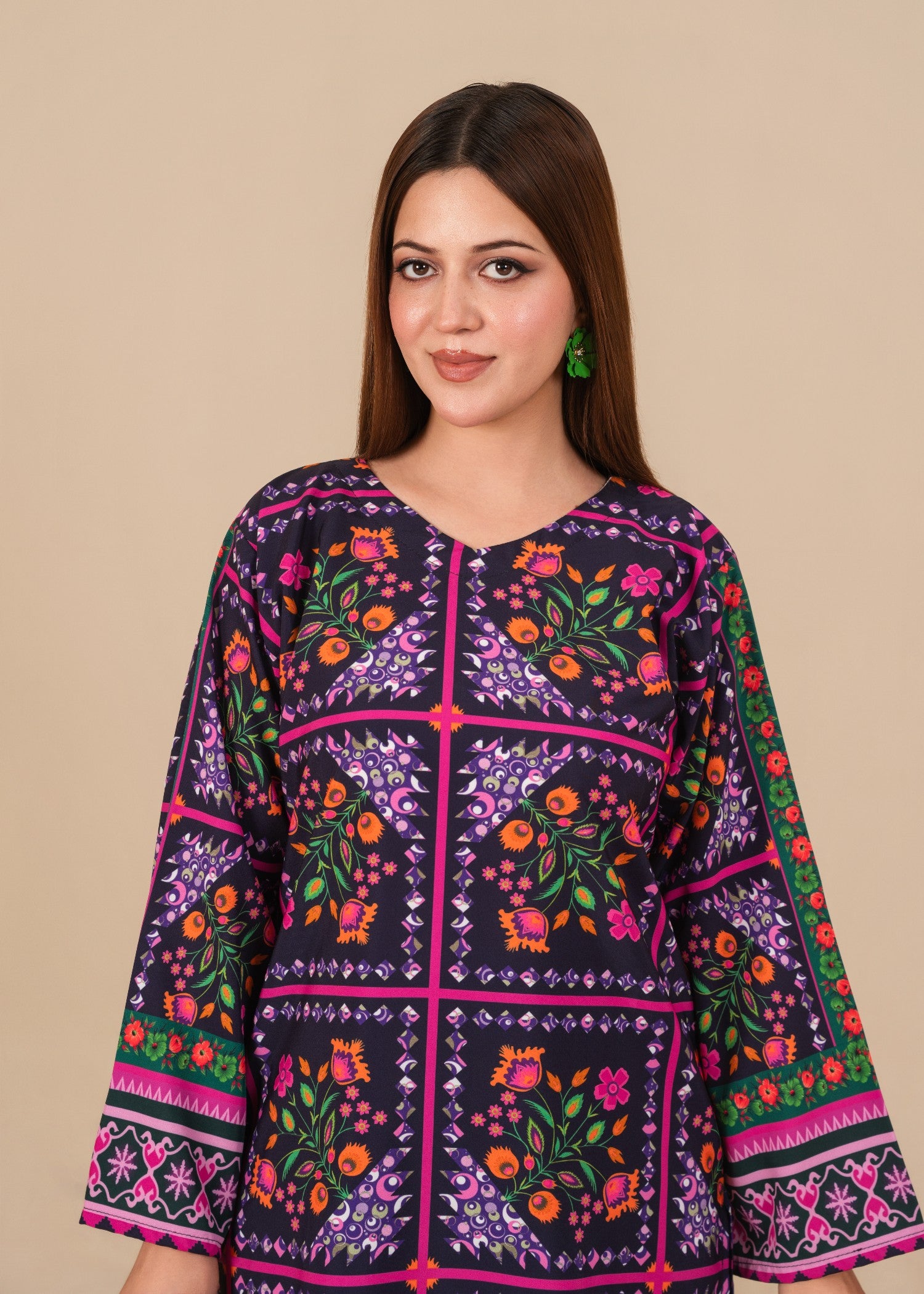 silk crepe Kurta Set in Purple