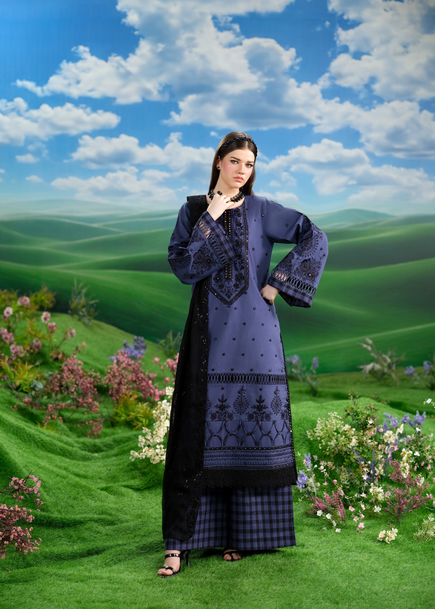 cambric cotton Kurta Set in Indigo