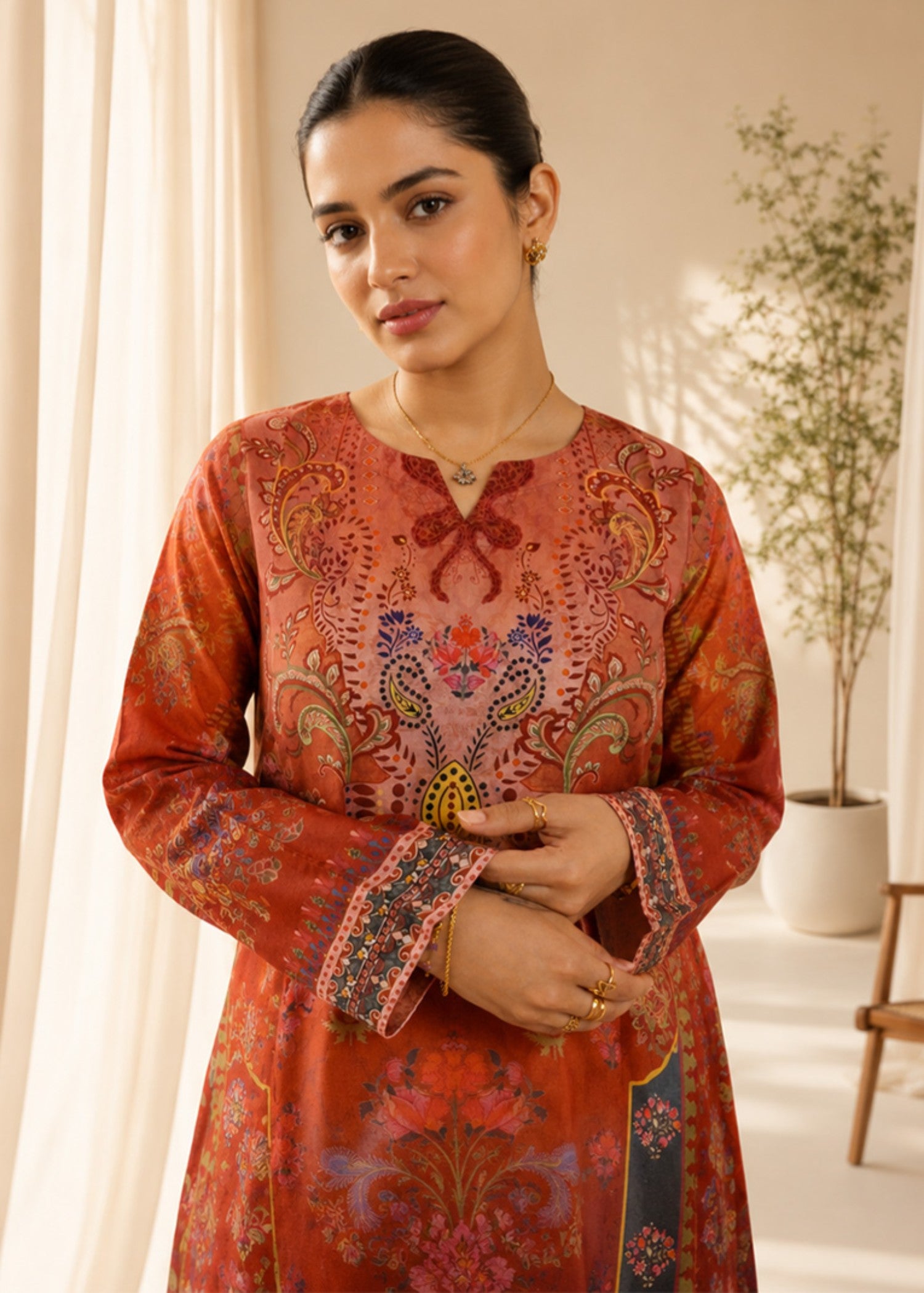 poly lawn Kurti in Cardinal red