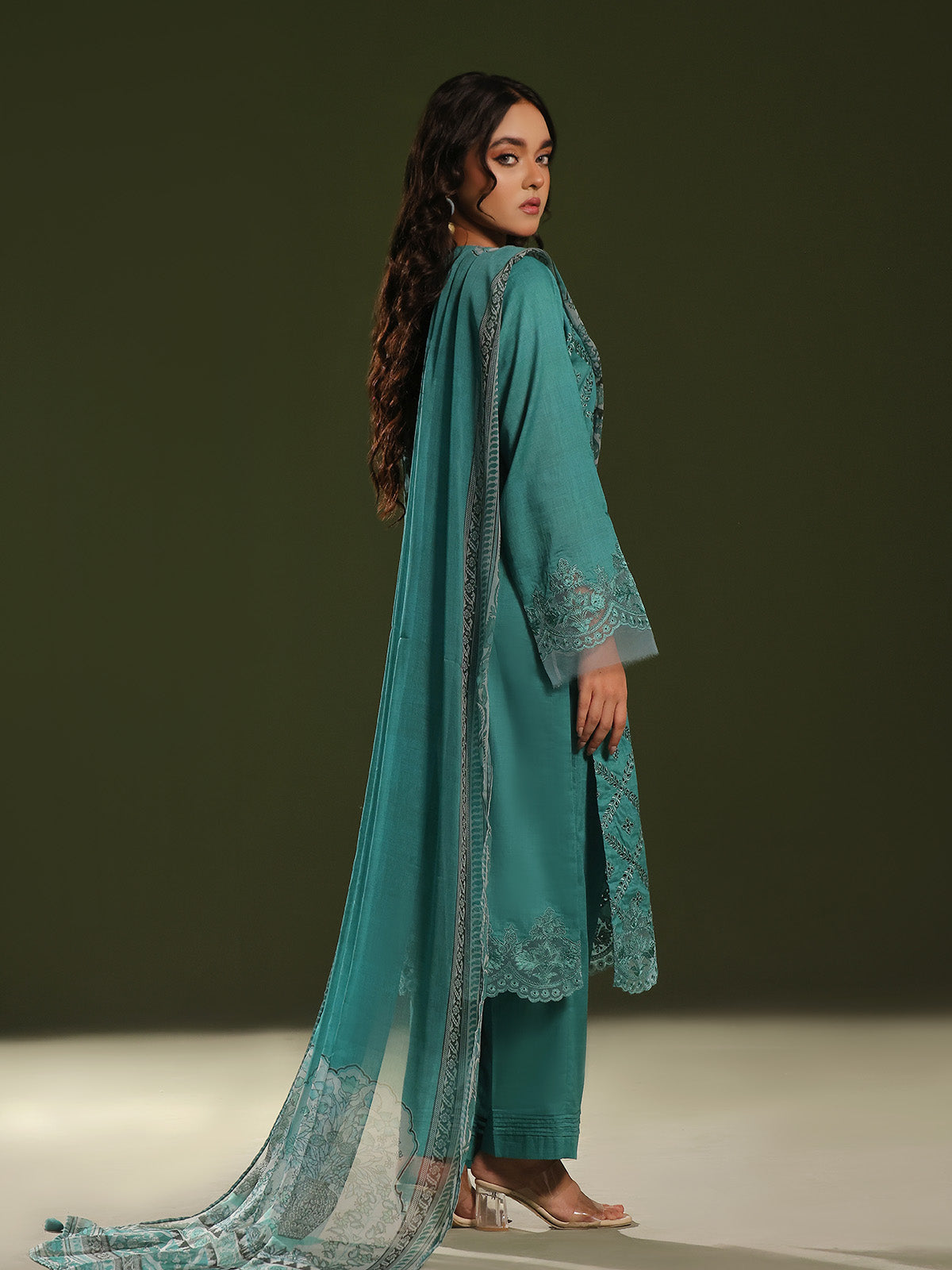 cambric Kurta Set in Pine green